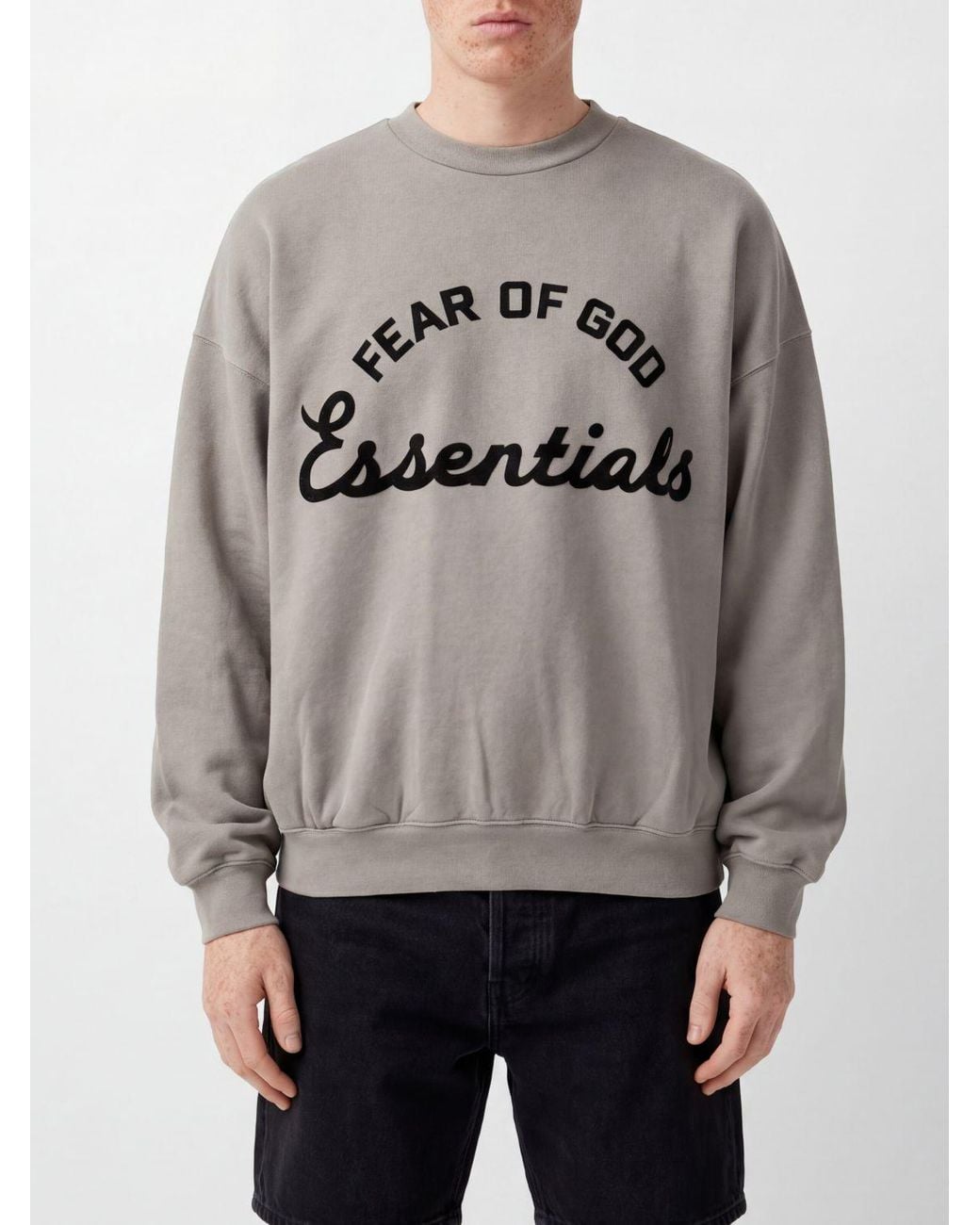 Fear Of God Gray Crewneck Cotton Jumper With Contrast Logo for men