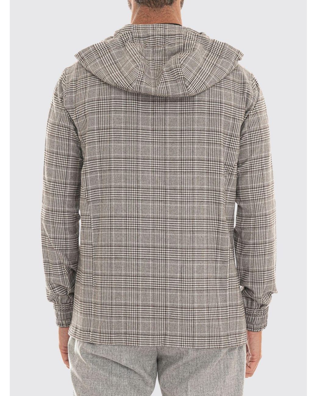 Kiton Gray Tartan Cotton Zip-Up Hoodie With Dropped Shoulders for men