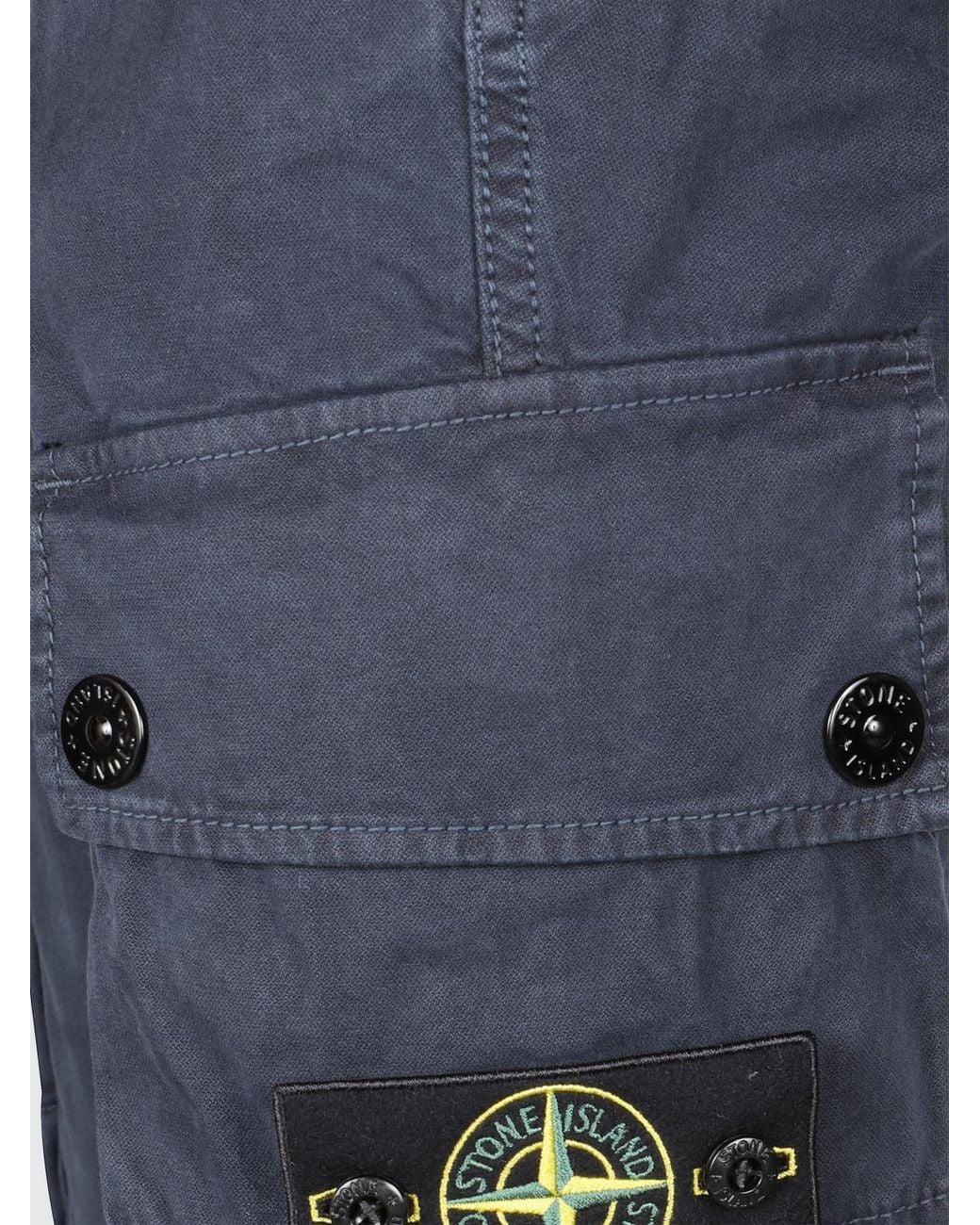 Stone Island Blue Stretch Organic Cotton Cargo Trousers With Compass Logo for men