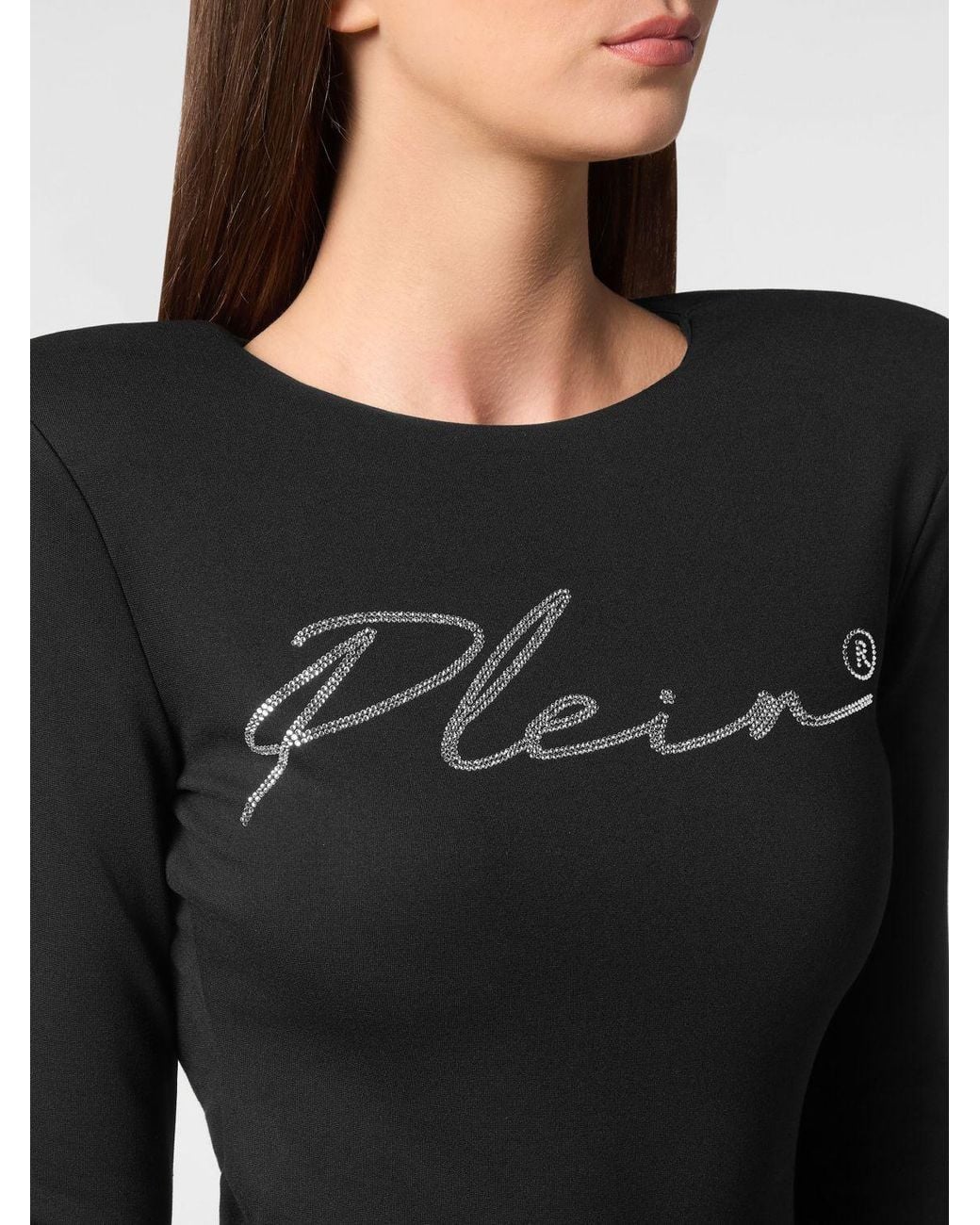 Philipp Plein Black Slim Fit Jersey Sheath Mini Dress With Padded Shoulders