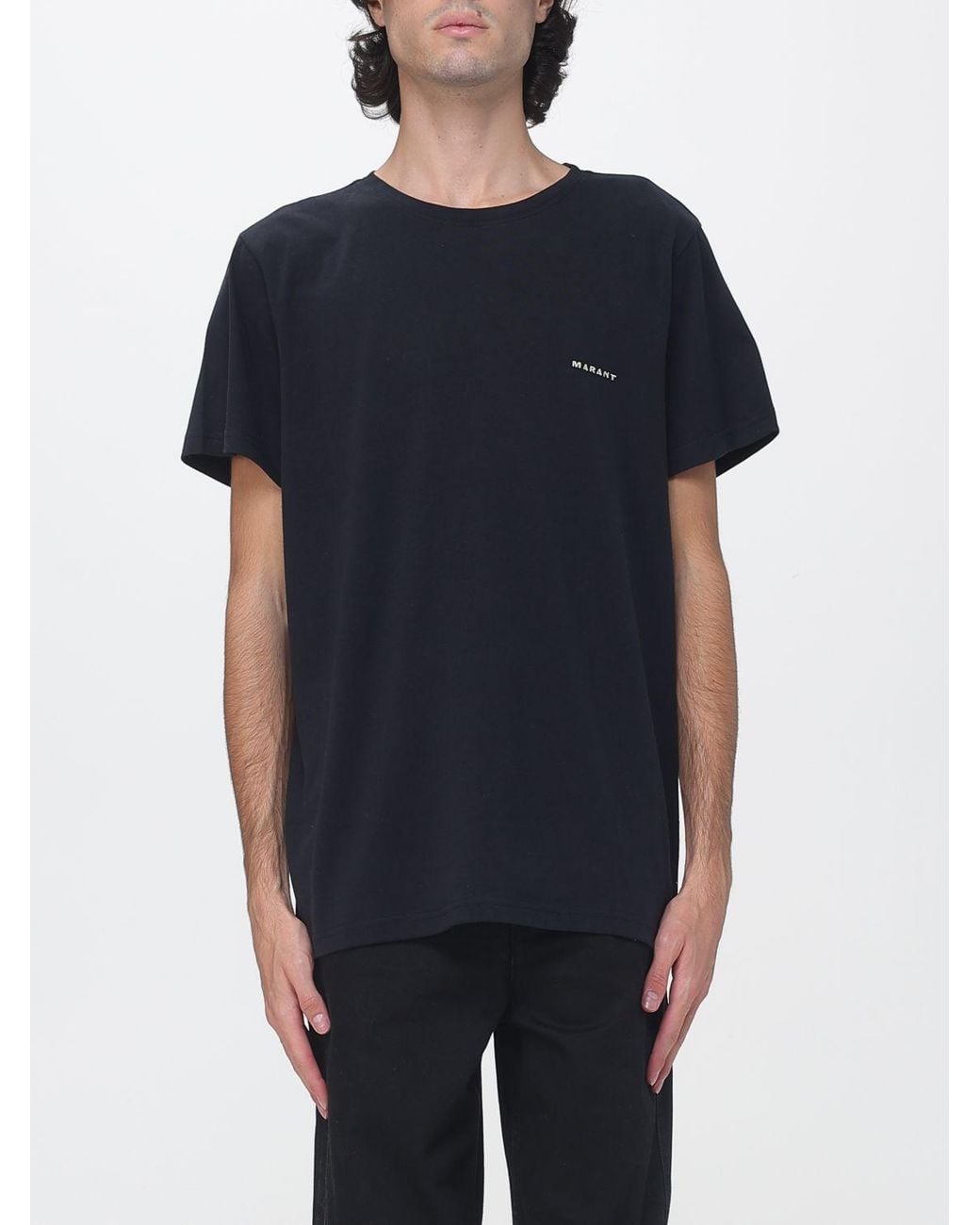 Isabel Marant Black Crewneck Cotton T-Shirt With Contrast Logo And Dropped Shoulders for men