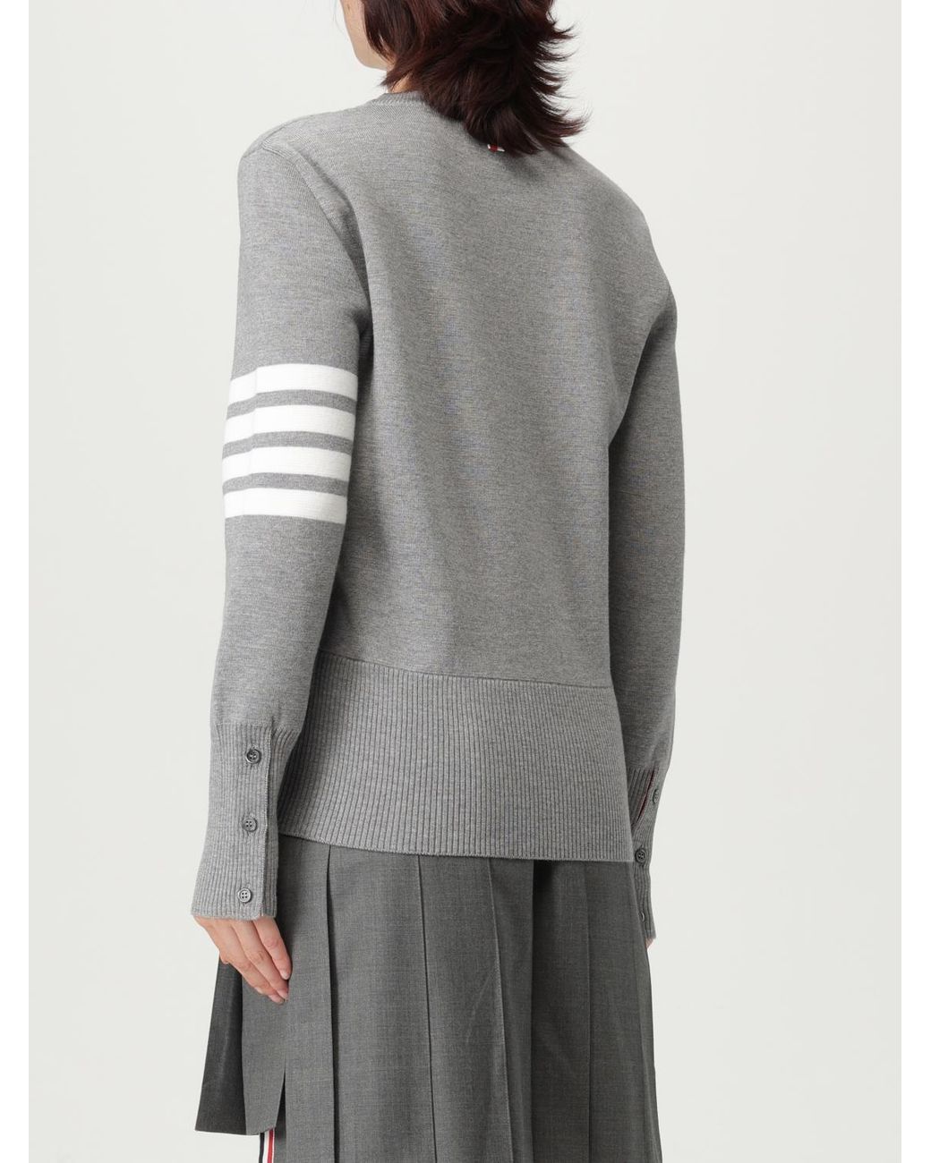 Thom Browne Gray Woll-Rundhalspullover Mit 4-Bar-Streifen