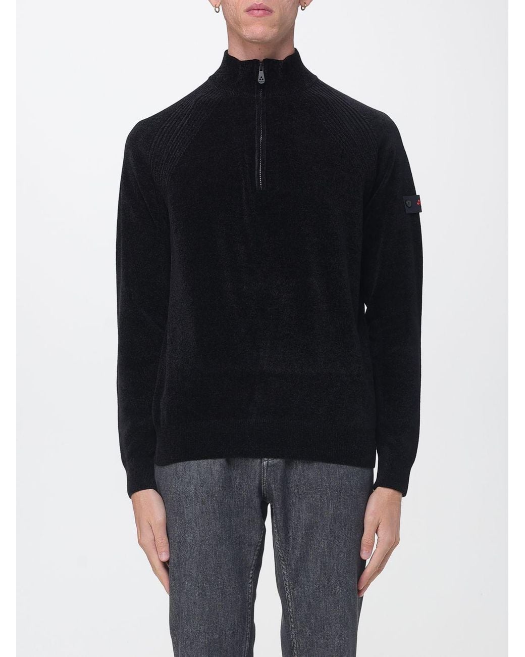 Peuterey Blue Chenille Velvet Turtleneck Jumper With Half-Zip And Dropped Shoulders for men