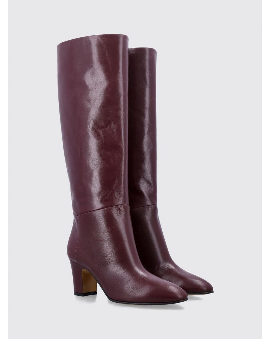 Alberta Ferretti Purple Smooth Leather Knee-High Boots With Medium Block Heel