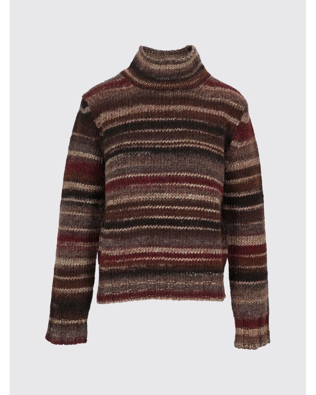 Kangra Blue Striped High-Neck Wool-Blend Sweater With Long Sleeves