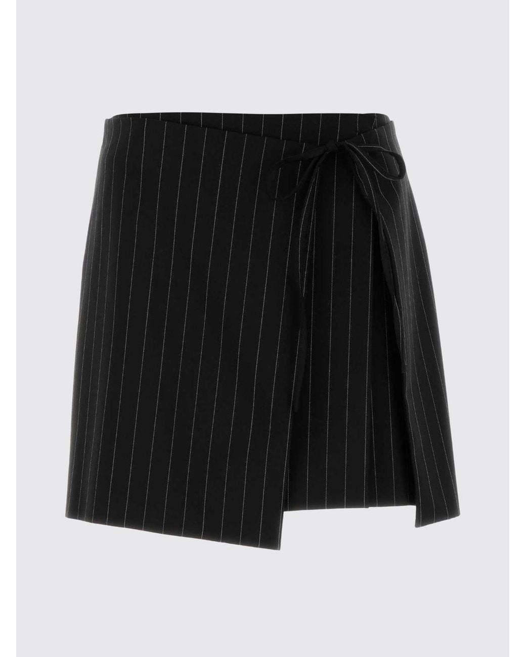 Sportmax Black Pinstriped Virgin Wool Blend Mini Skirt