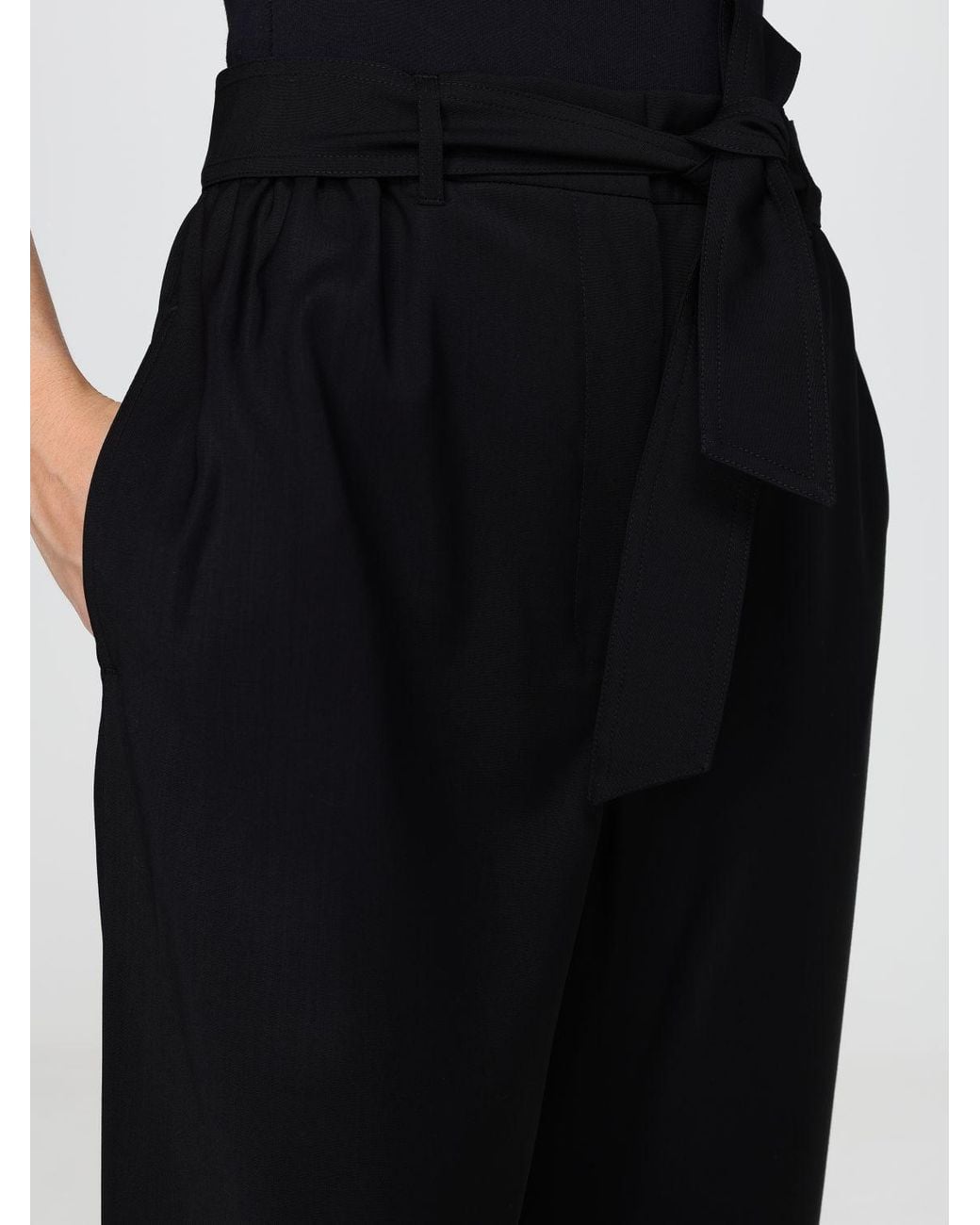 Max Mara Black Wide Leg Virgin Wool Trousers With Tie Belt
