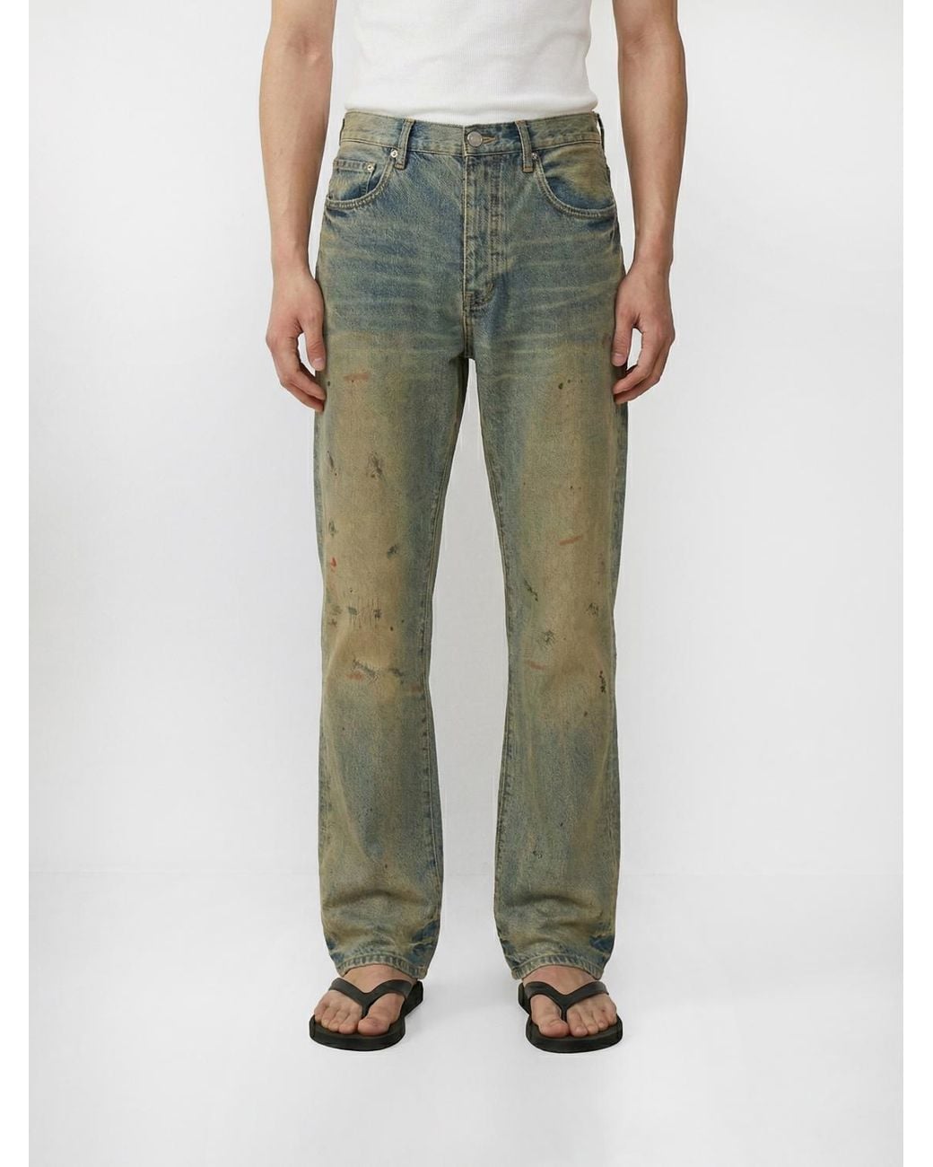 Purple Green Dirty Oil Repair Denim Jeans for men