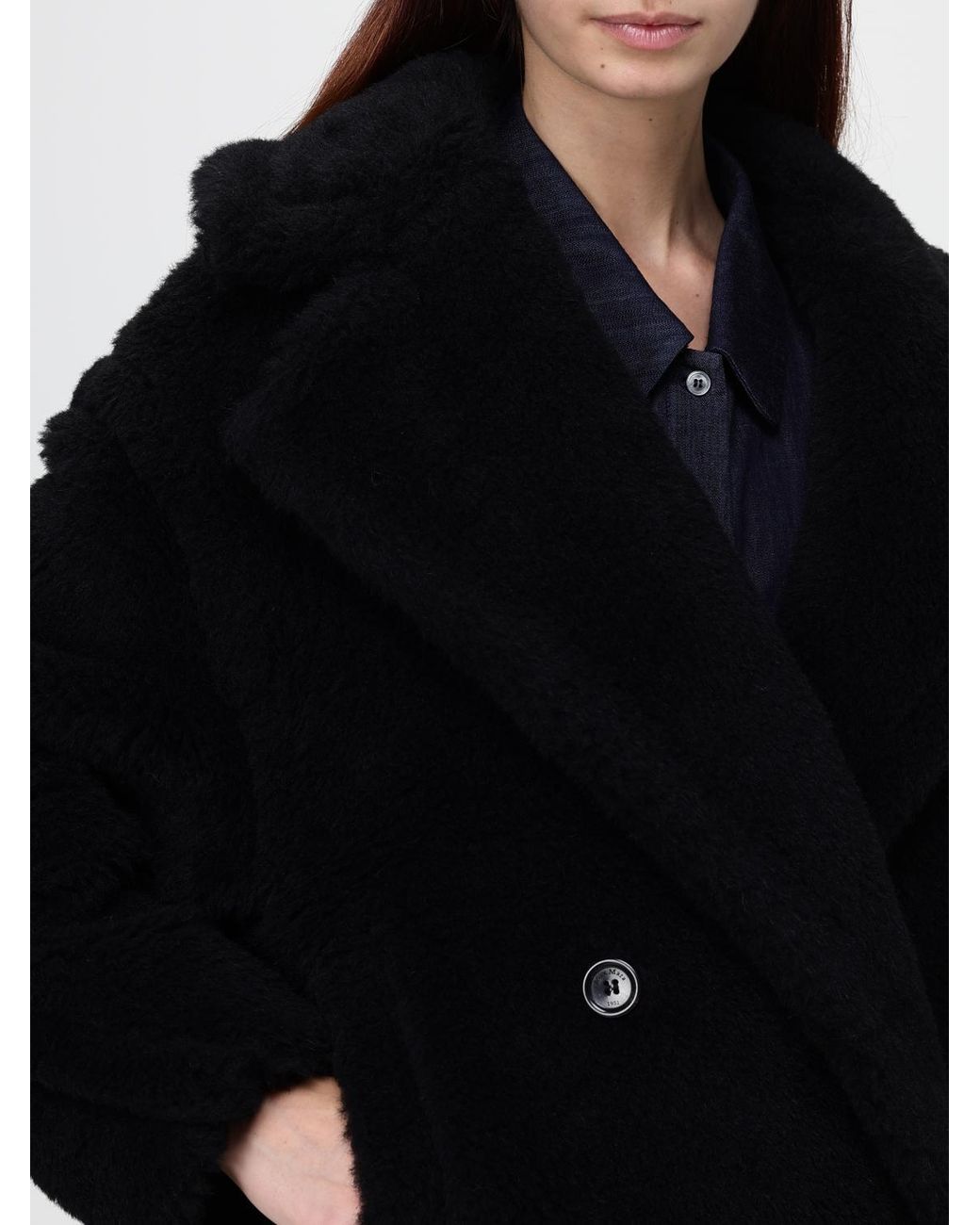 Max Mara Black Short Double-Breasted Faux-Fur Effect Coat