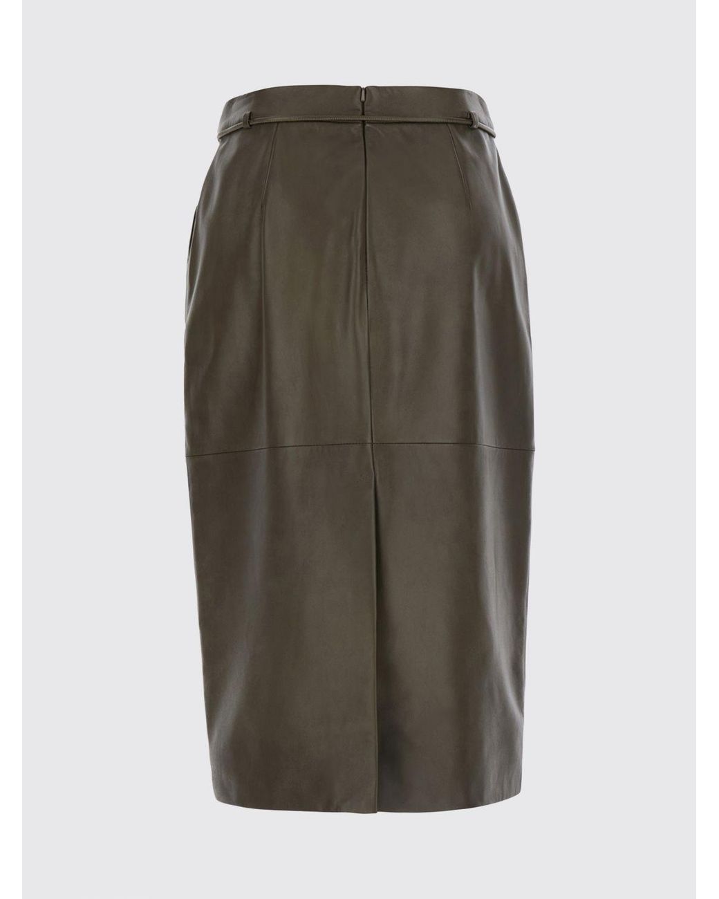 Max Mara Green Lambskin Midi Pencil Skirt With High-Waist Belt