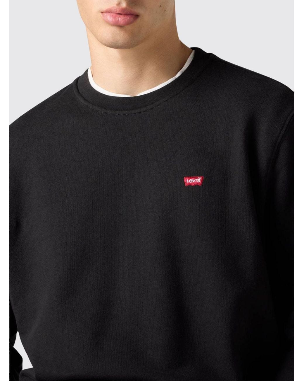 Levi's Black Pure Cotton Crewneck Sweatshirt With Dropped Shoulders And Tonal Logo for men
