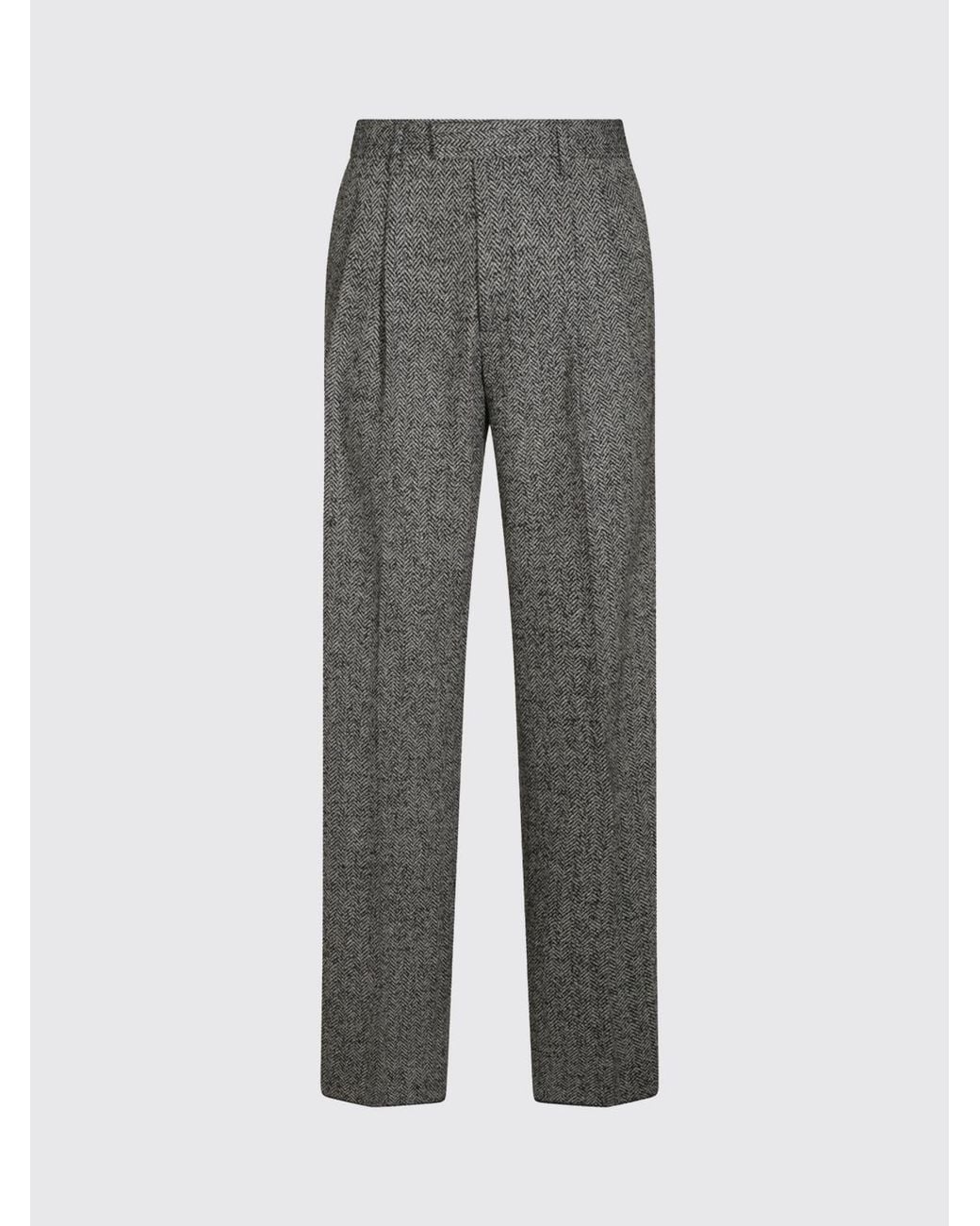 Lardini Gray Chevron Wool And Silk Blend Tailored Trousers With Pleats for men