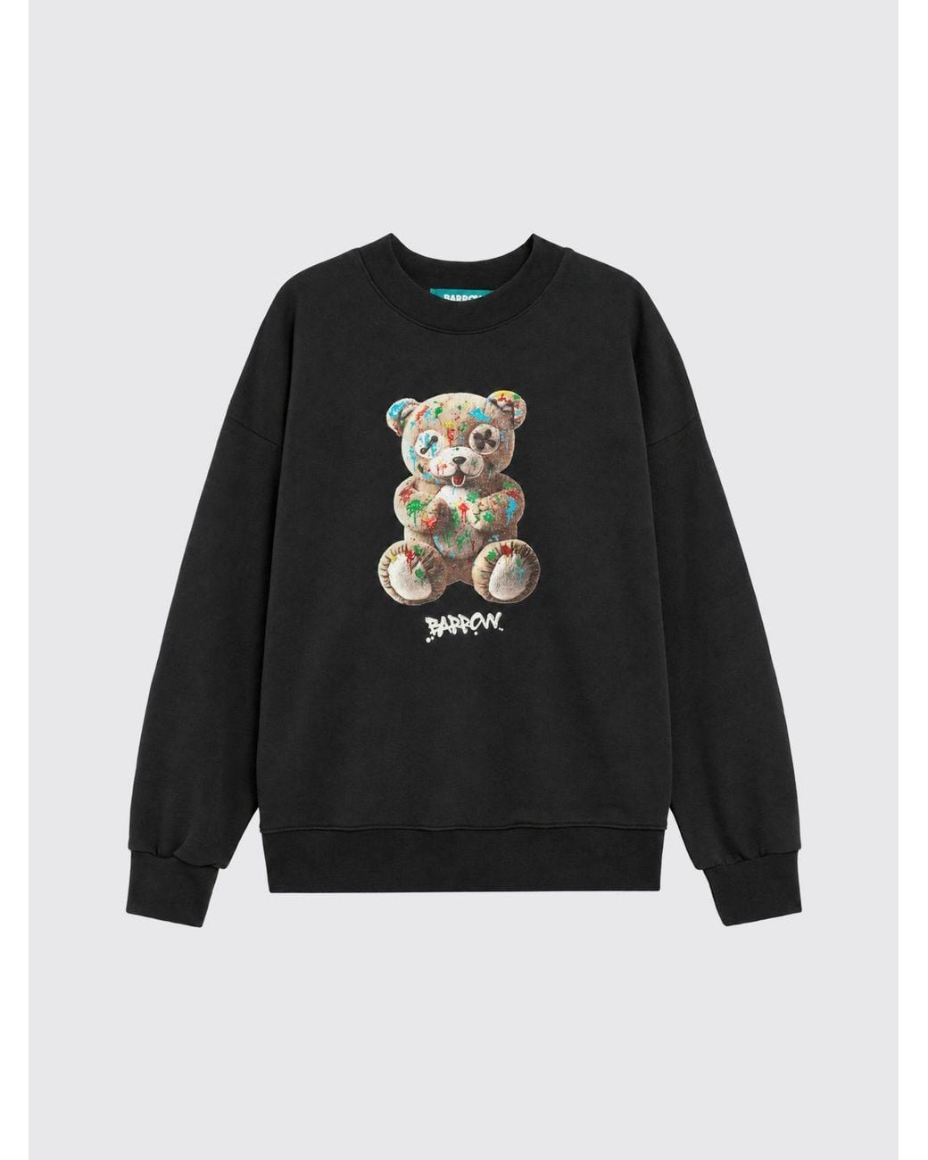 Barrow Blue Relaxed Fit Cotton Sweatshirt With Teddy Bear Print for men