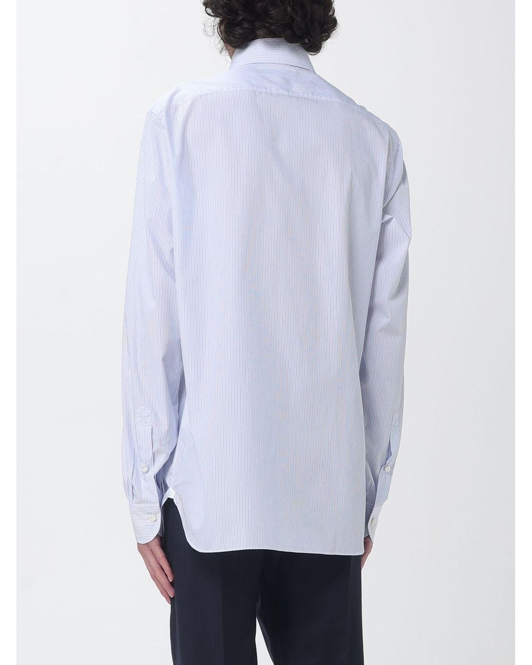 Luigi Borrelli Napoli White Luciano Long-Sleeve Striped Cotton Shirt With French Collar for men