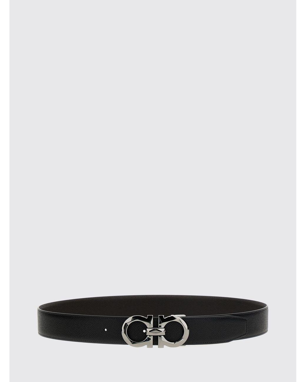 Ferragamo White Gancini Grained Calfskin Leather Belt for men