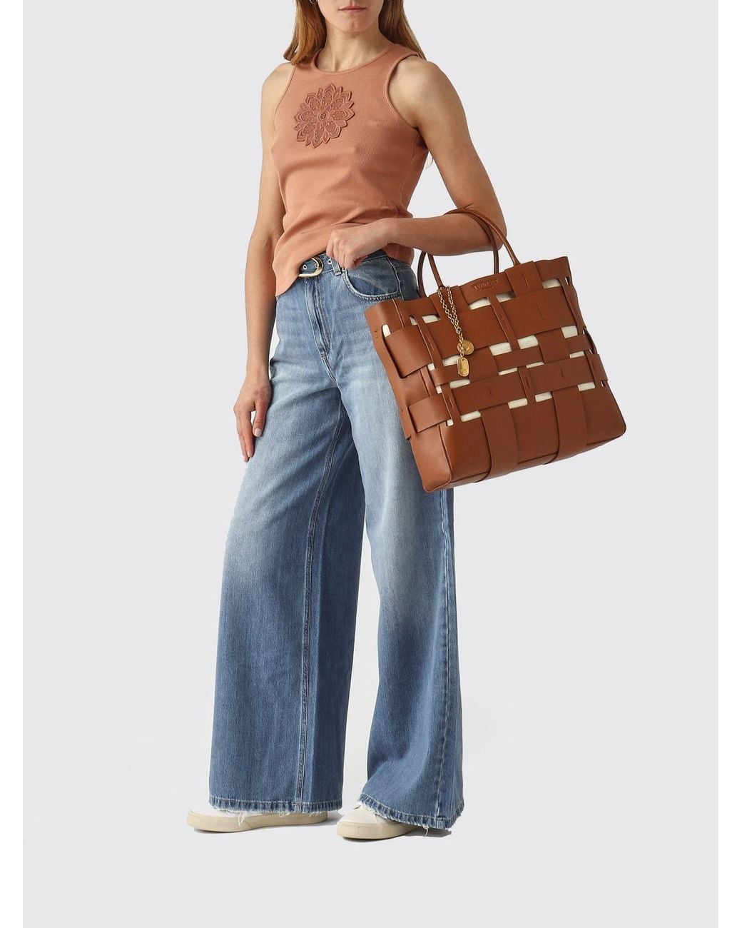 Twinset Brown Woven Synthetic Bag