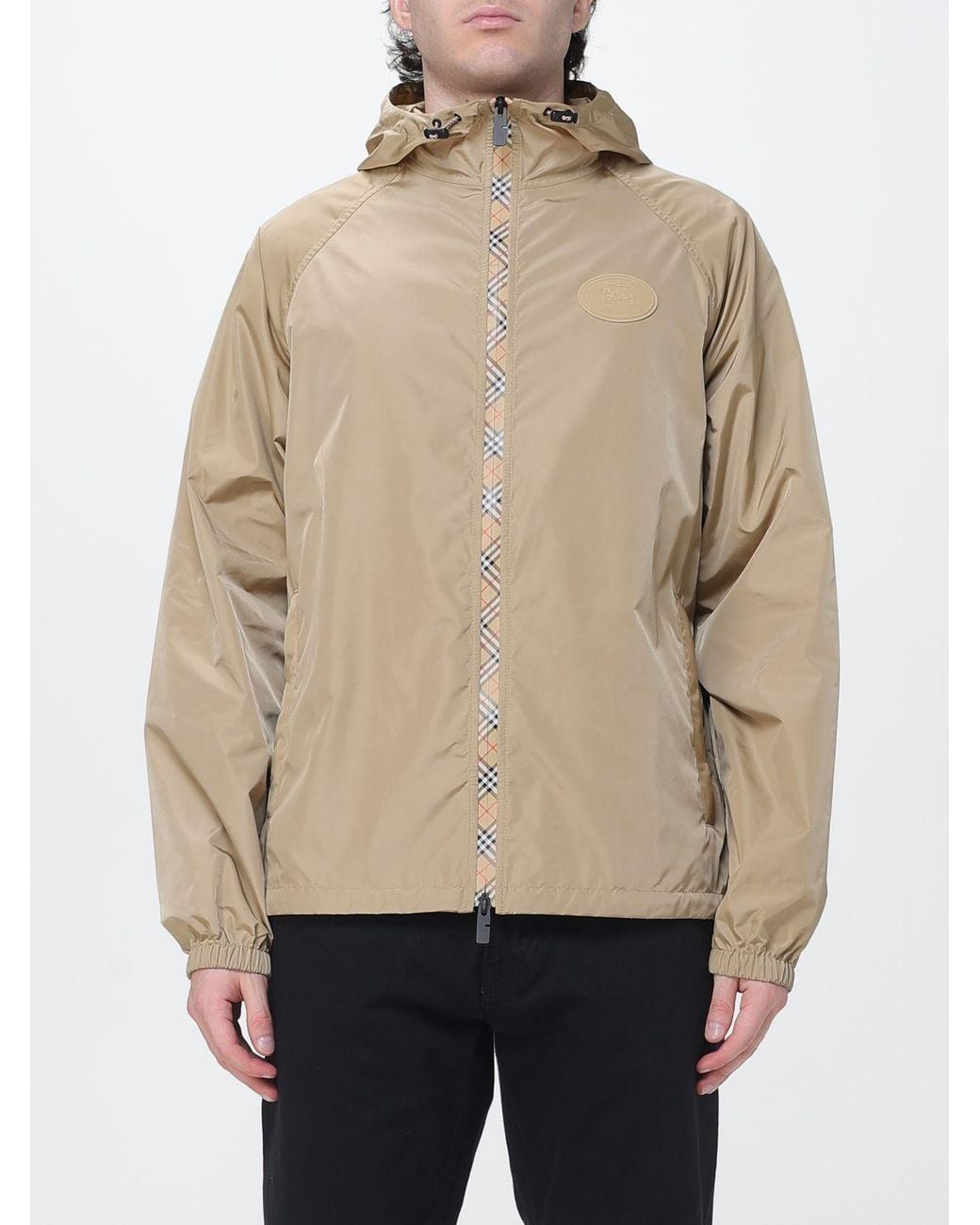 Burberry Natural Relaxed Fit Hooded Nylon Windbreaker With Ekd Logo for men