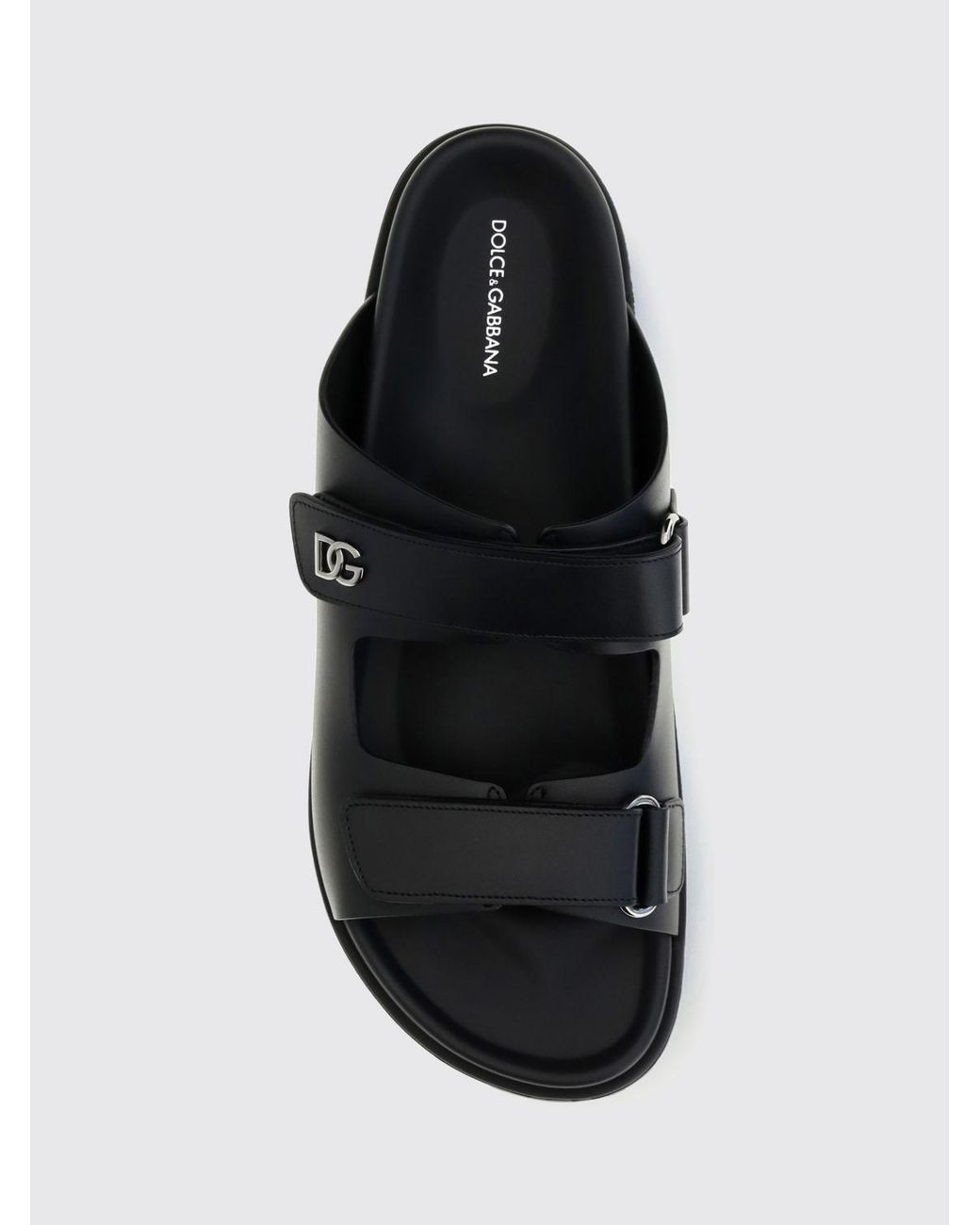 Dolce & Gabbana Black Dolce &Amp Gabbana Calfskin Leather Flat Sandals With Dg Monogram Logo for men