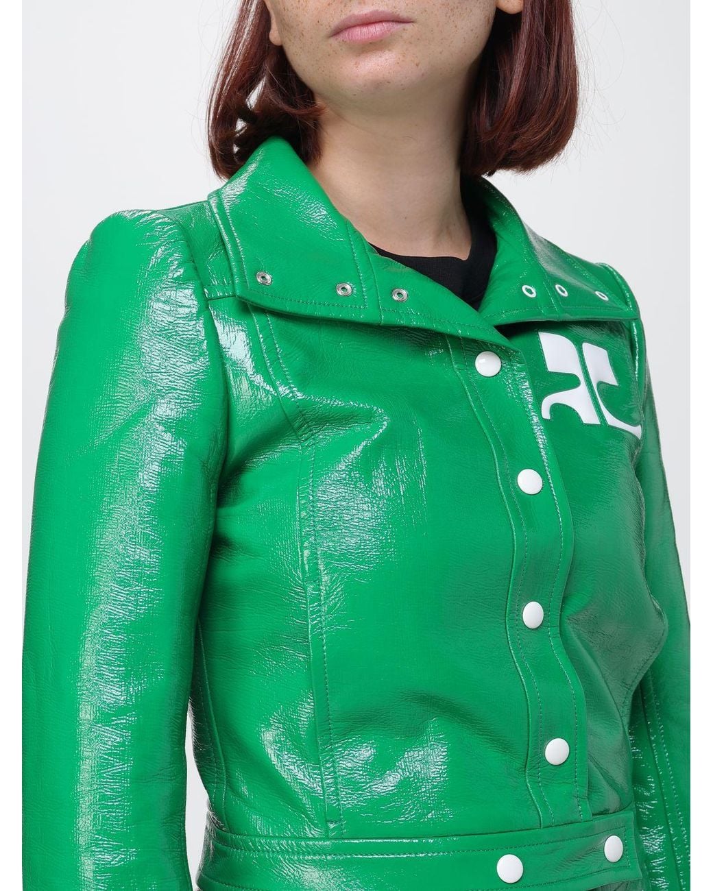 Courreges Green CourrÈ Ges Contrast-Logo Cropped Faux Leather Jacket