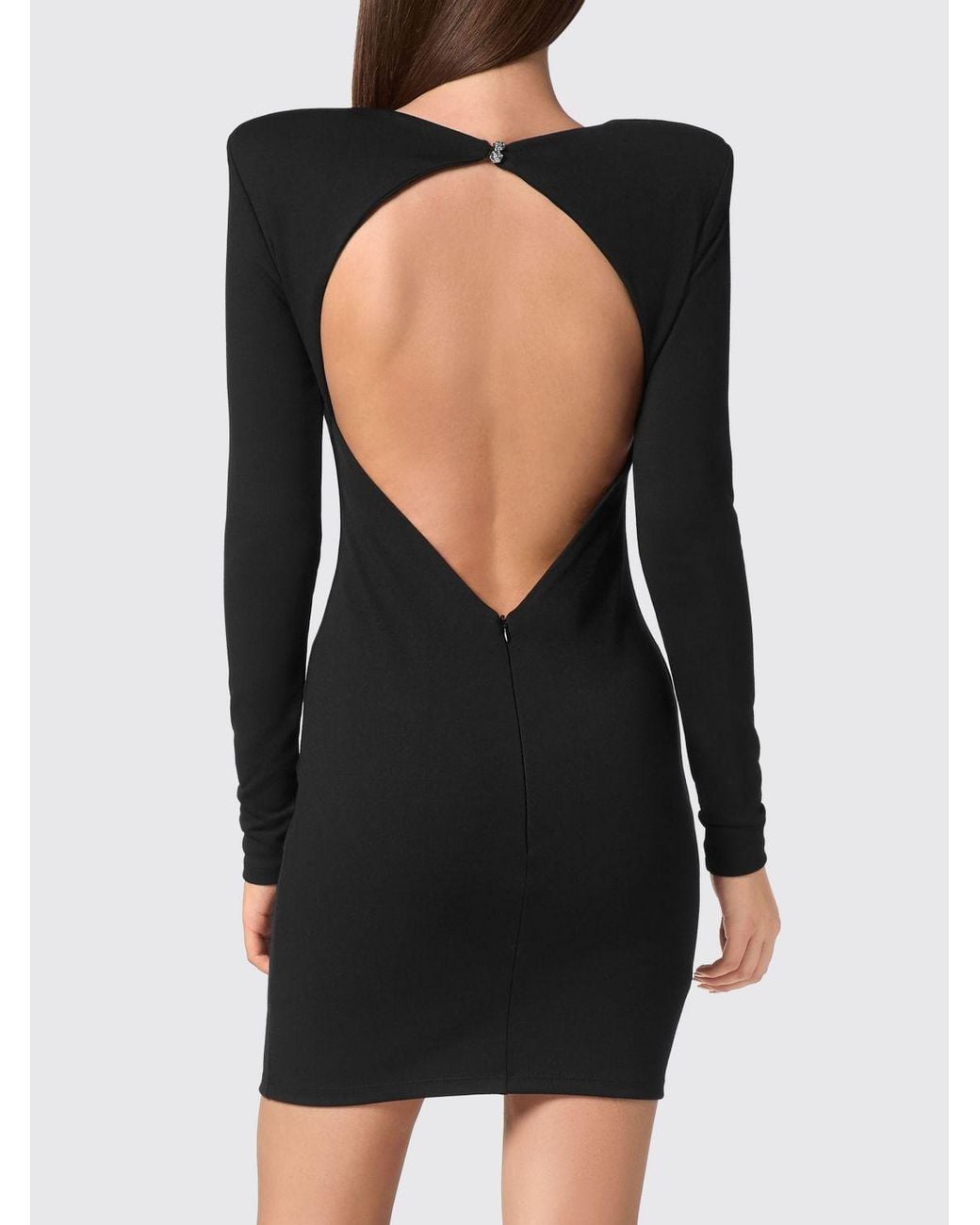 Philipp Plein Black Slim Fit Jersey Sheath Mini Dress With Padded Shoulders