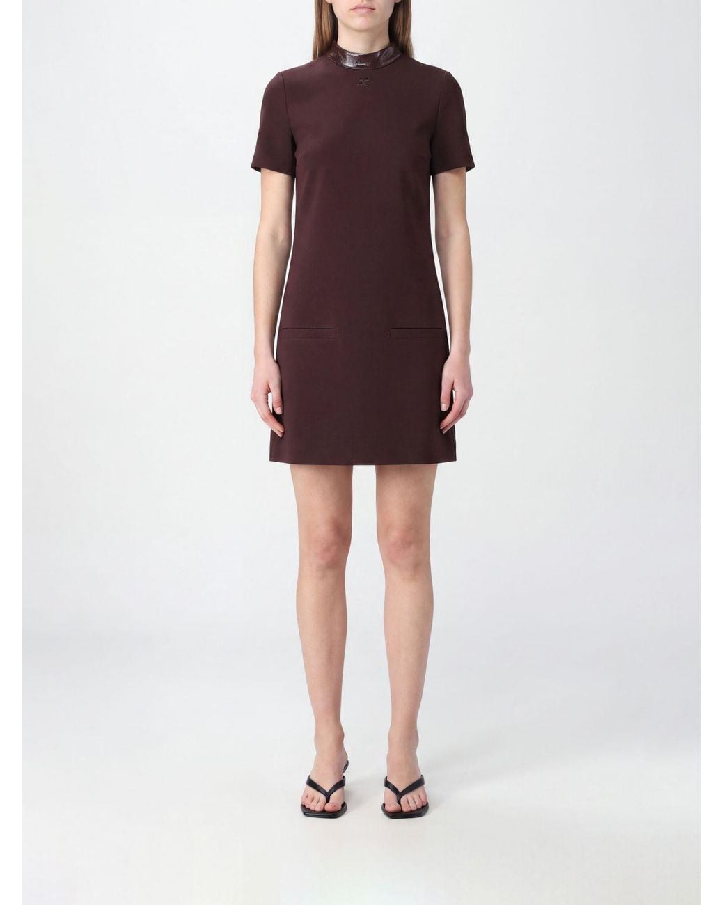 Courreges Red CourrÈ Ges A-Line Crêpe Mini Dress With High Neck And Short Sleeves