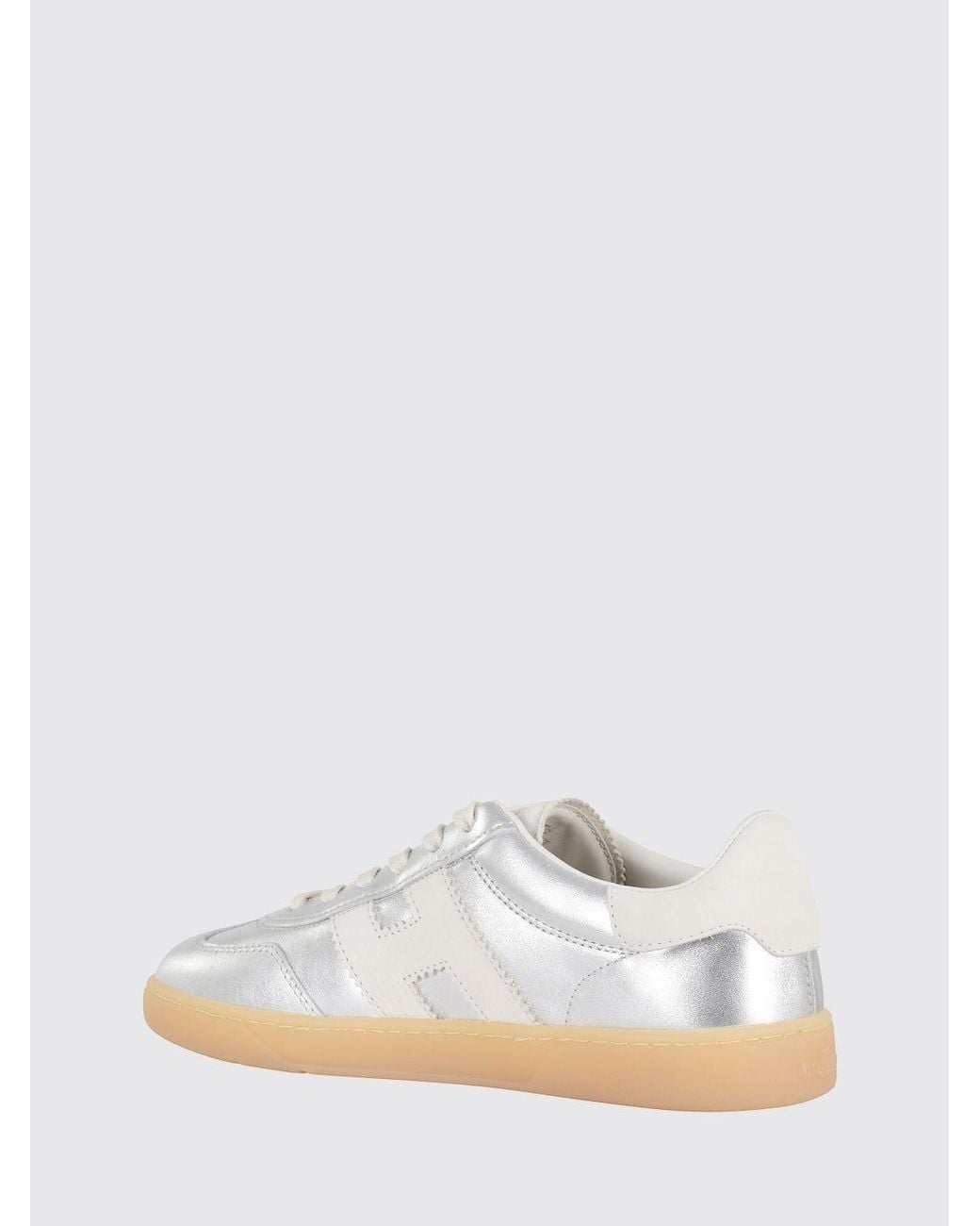 Hogan White Cool Laced Metallic Leather Sneakers