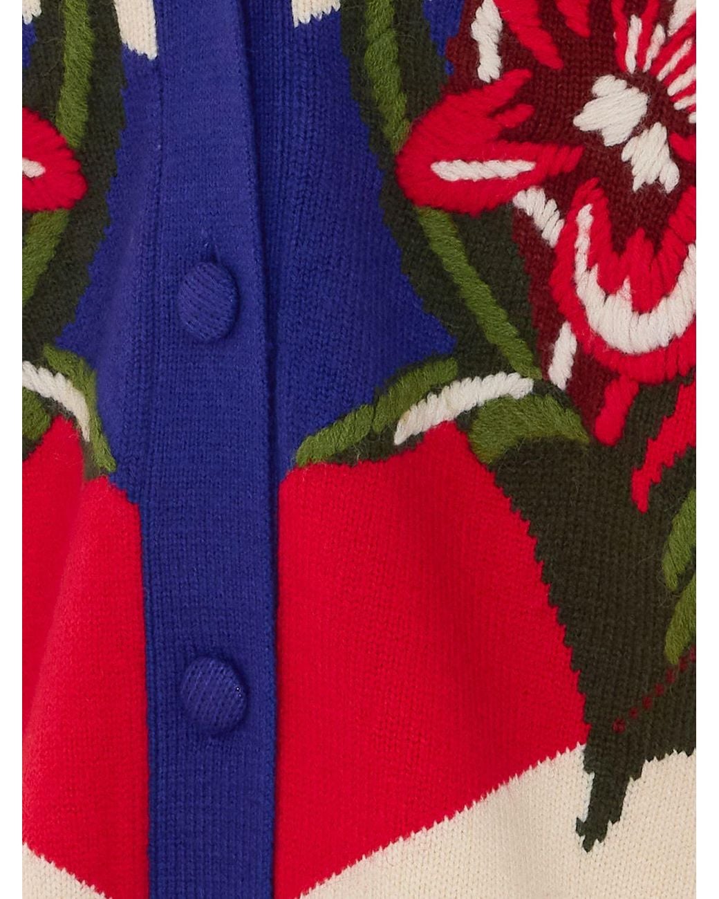 Farm Rio Red Floral Print Wool Blend Cardigan With Dropped Shoulders