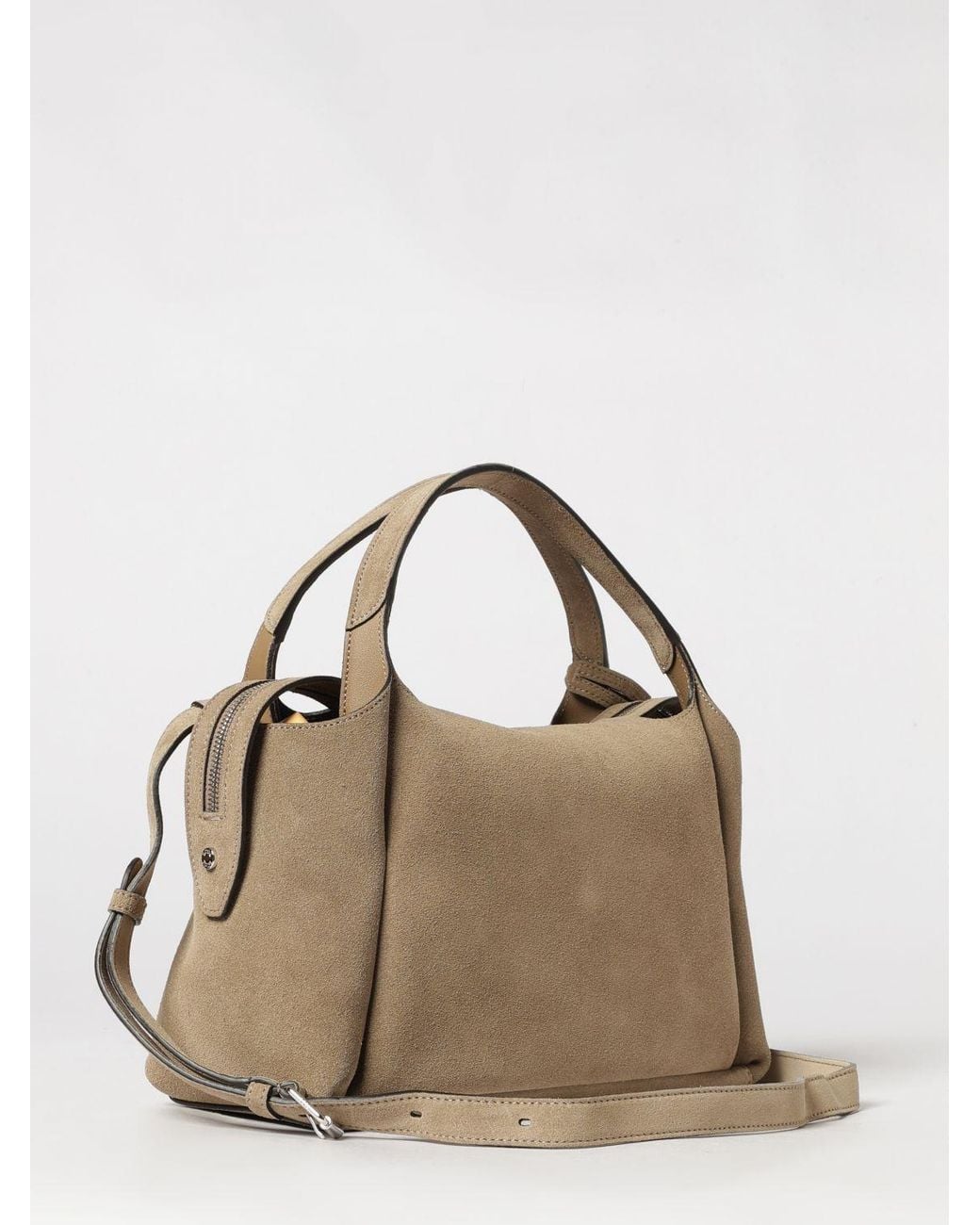 Tod's Brown Suede Calfskin Handbag With Logo Charm