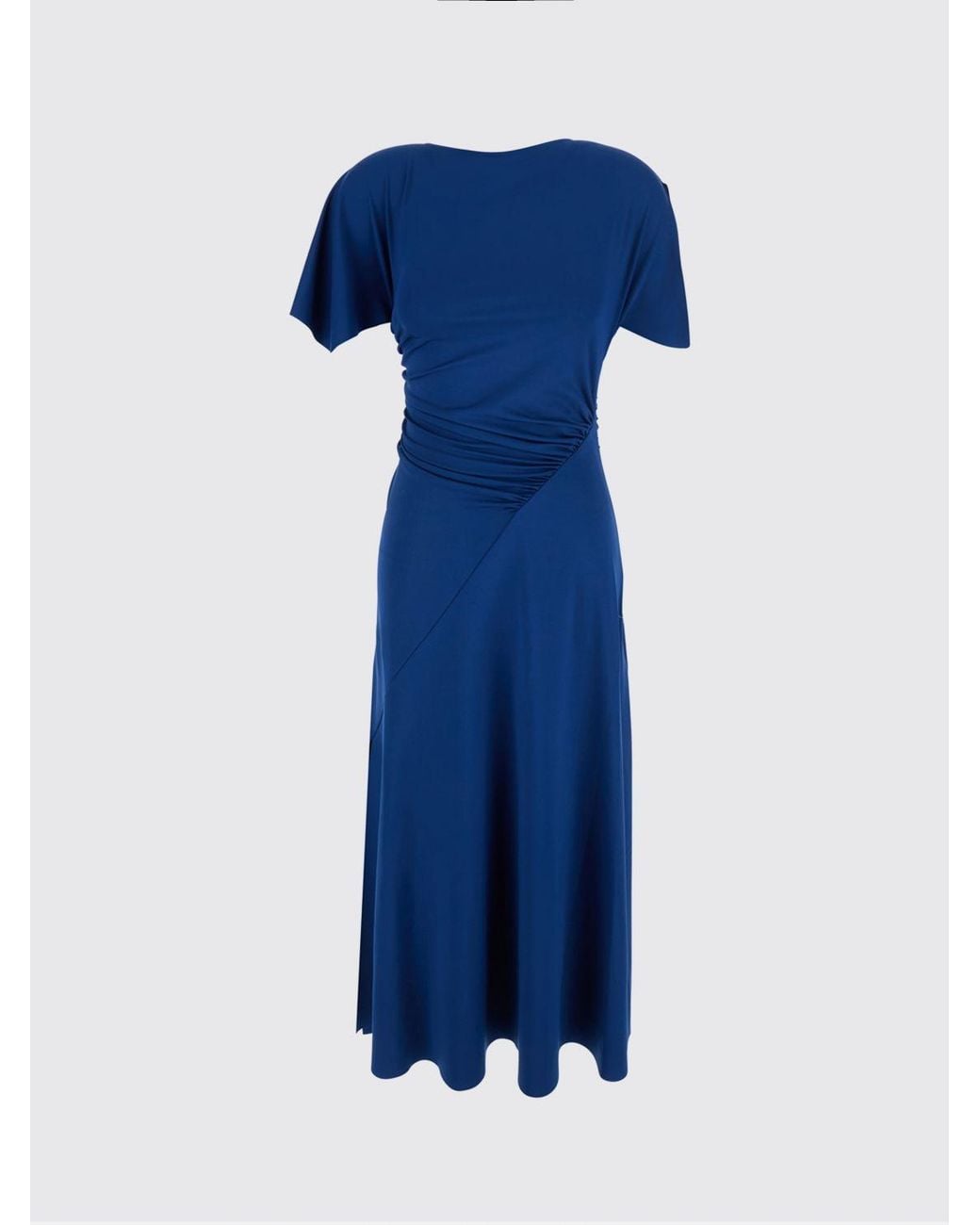 Victoria Beckham Blue Blousey Stretch-Jersey Short-Sleeved Midi Sheath Dress