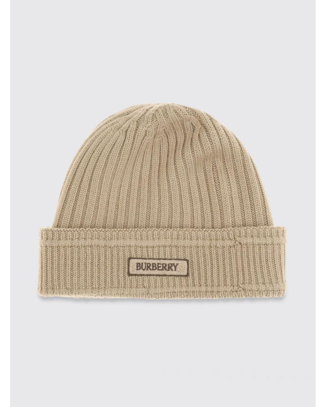 Burberry Natural Ribbed Merino Wool Beanie With Turn-Up Hem And Logo for men