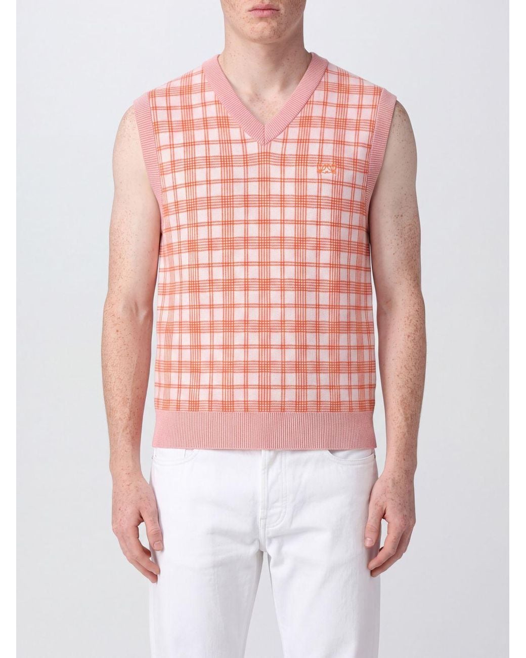 Loewe Red Tartan Wool Knit Vest With V-Neck for men