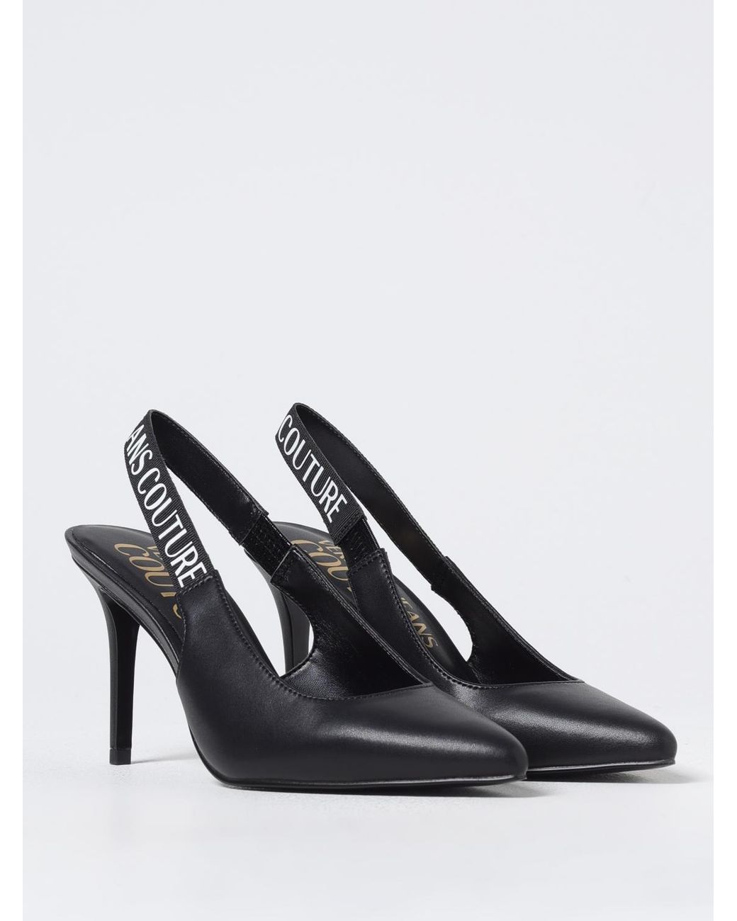 Versace Jeans Couture Black Leather Slingback Pumps