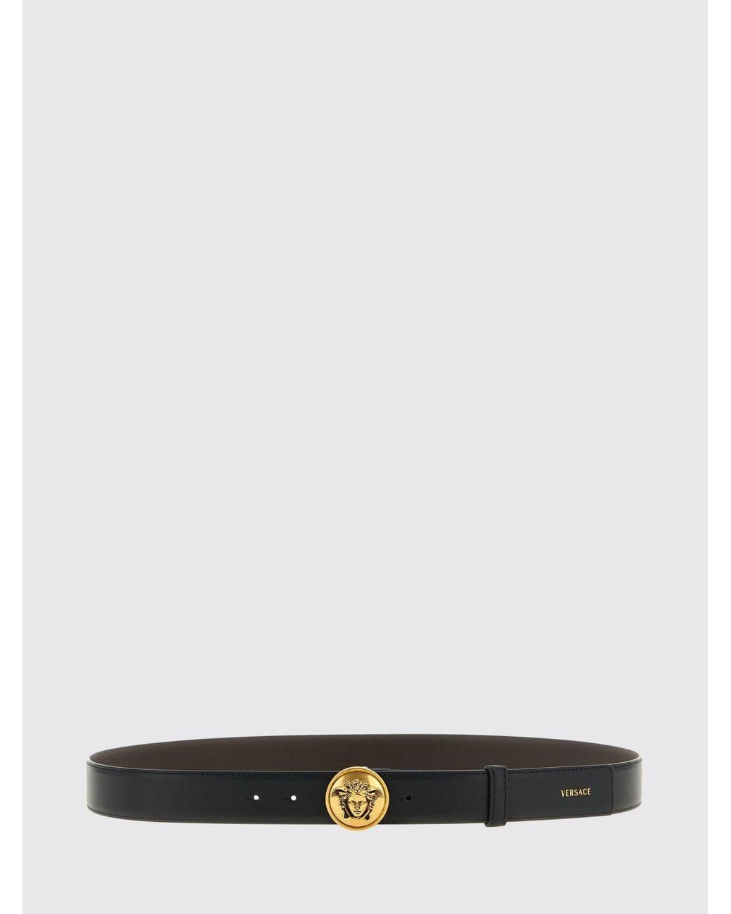 Versace White Adjustable Calf Leather Belt With Medusa Plaque Buckle for men