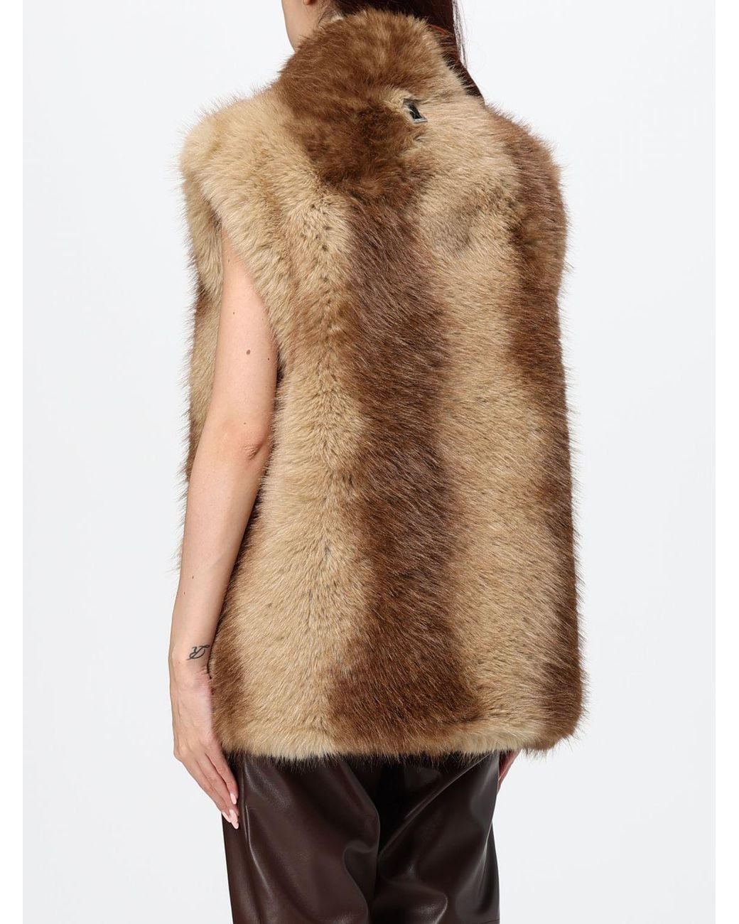 Apparis Brown Laila High-Neck Faux Fur Gilet