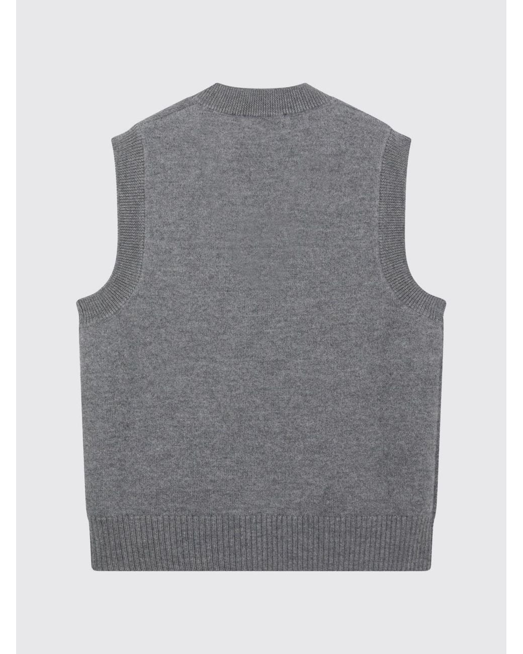 AMI Gray V-Neck Wool Knit Jumper Vest With Contrast Logo for men