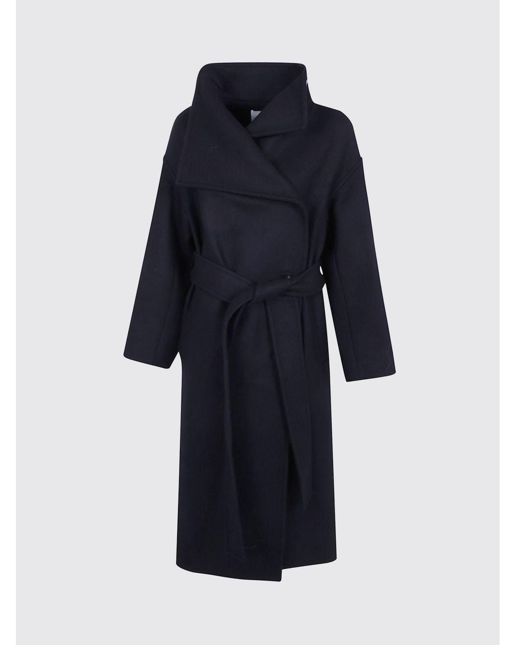 Joseph Blue Hooded Virgin Wool Blend Robe Coat With Shawl Collar And Belt
