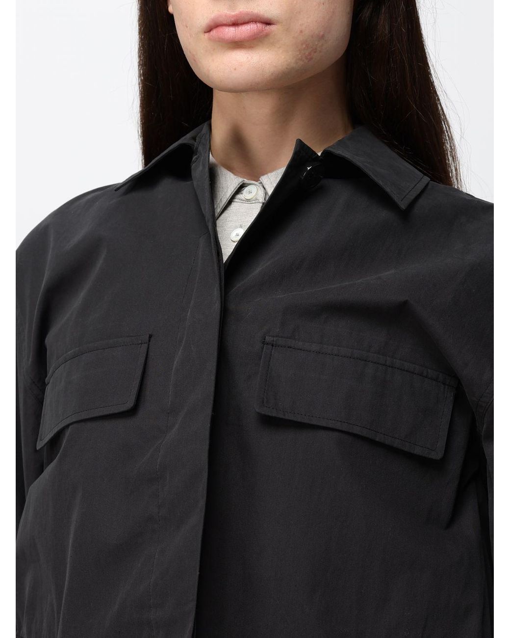 Totême Black Organic Cotton Shirt Jacket With Dropped Shoulders