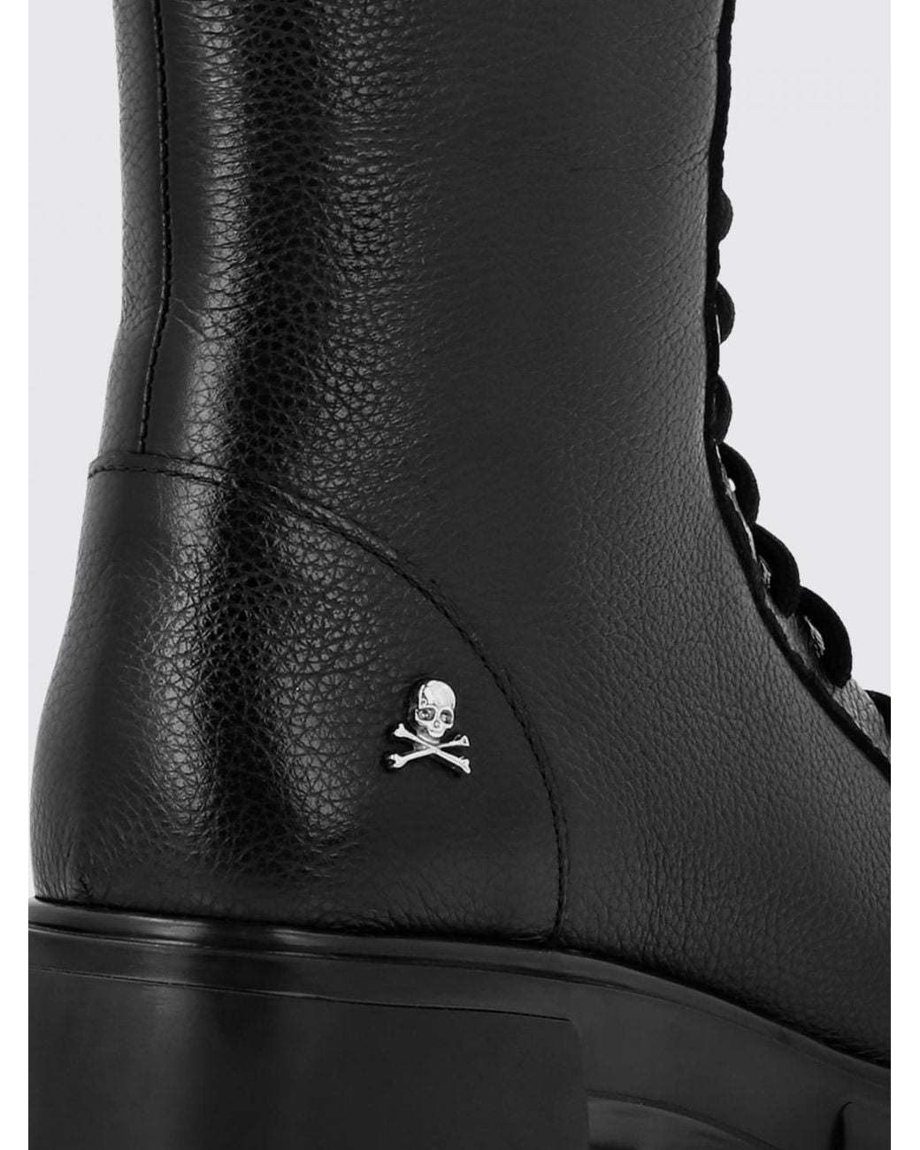 Philipp Plein Black Lace-Up Combat Boots