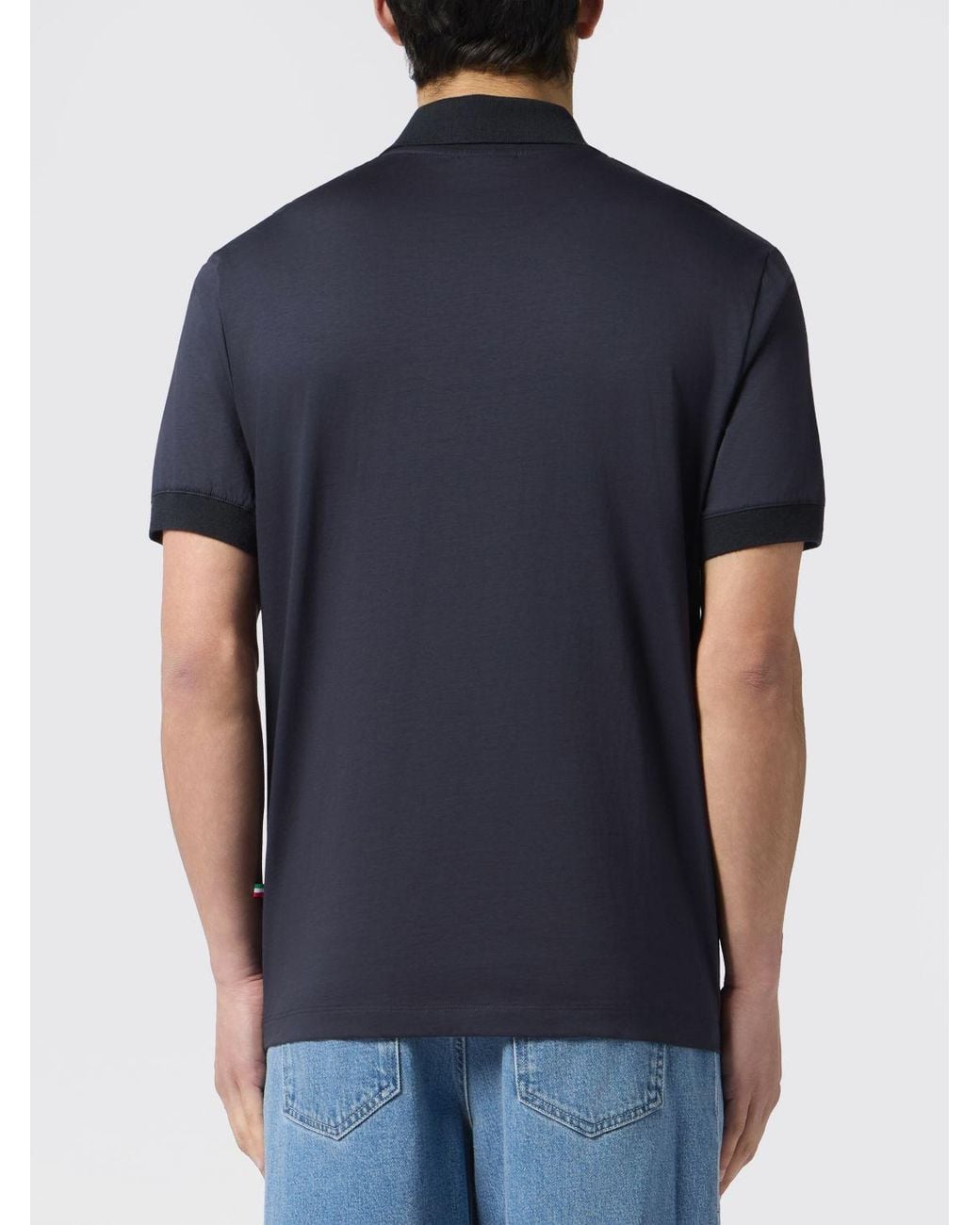 Billionaire Blue Short-Sleeved Cotton Polo Shirt With Applied Logo for men