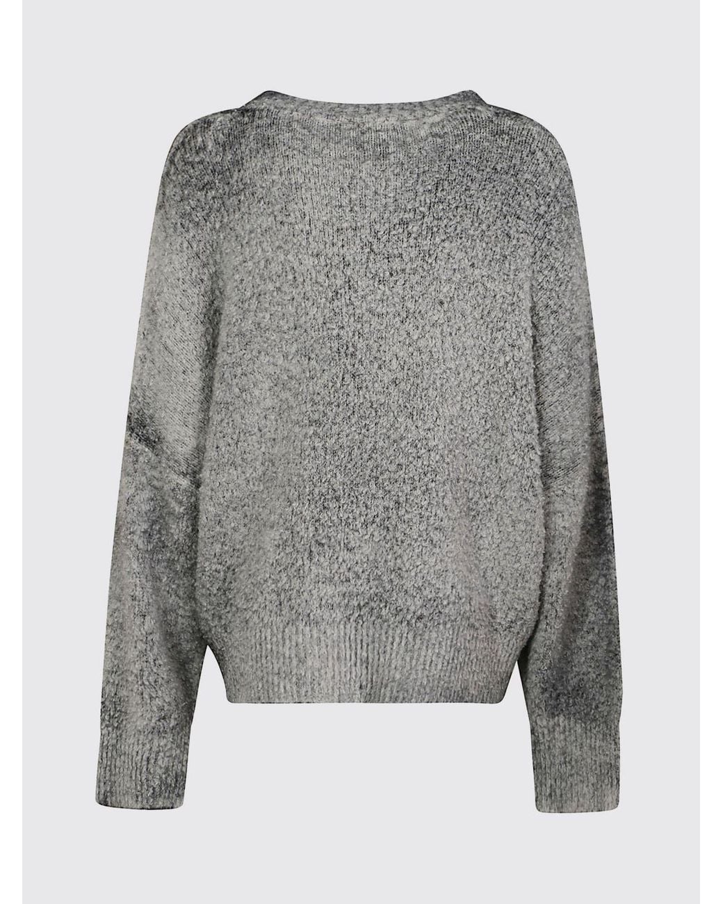 Avant Toi Gray V-Neck Cotton Sweater With Abstract Print And Dropped Shoulders