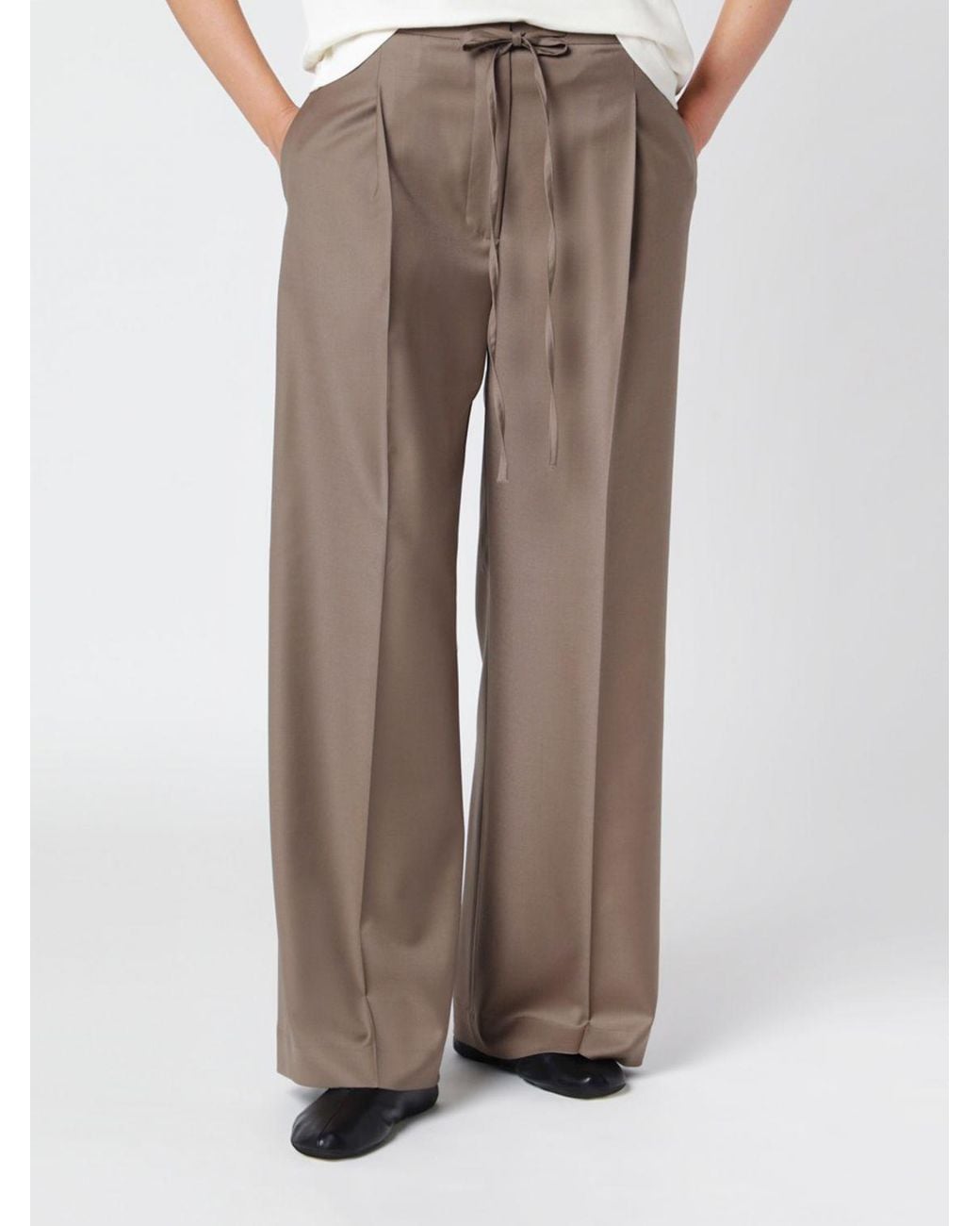 Rohe Brown High-Waisted Virgin Wool Palazzo Trousers With Drawstring