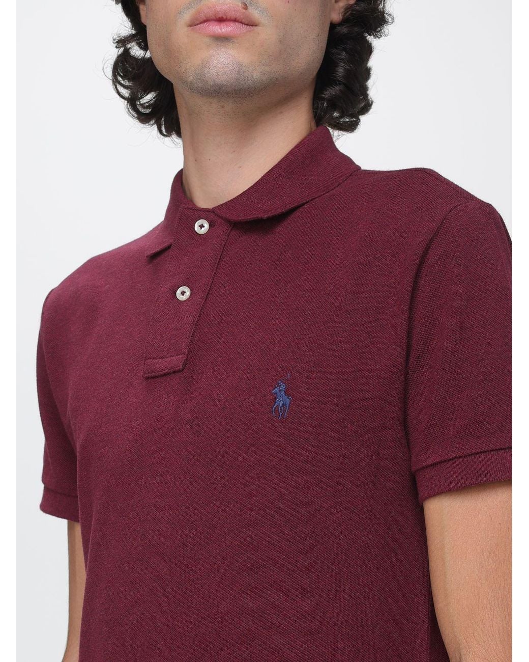 Polo Ralph Lauren Purple Slim Fit Cotton Polo Shirt With Pony Logo Embroidery for men
