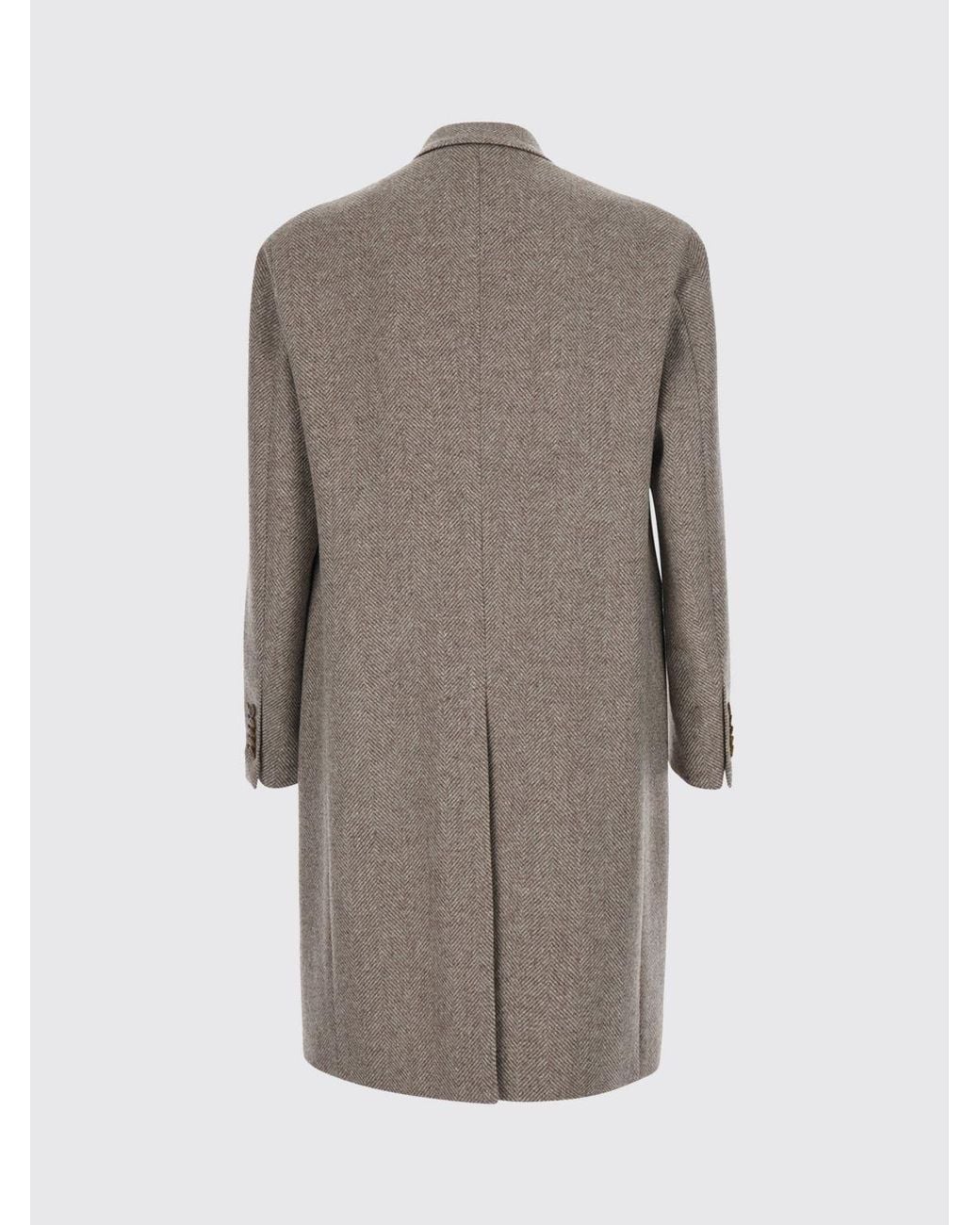 Tagliatore Natural Chevron Pattern Double-Breasted Wool Coat With Peak Lapels for men
