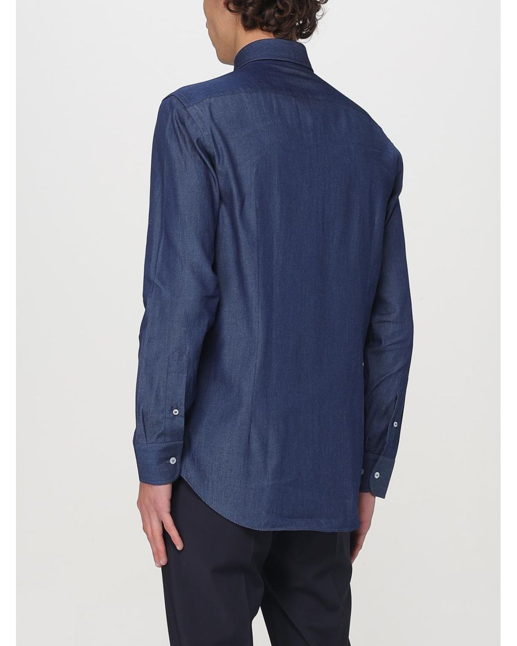 Etro Blue Cotton Shirt With Logo for men