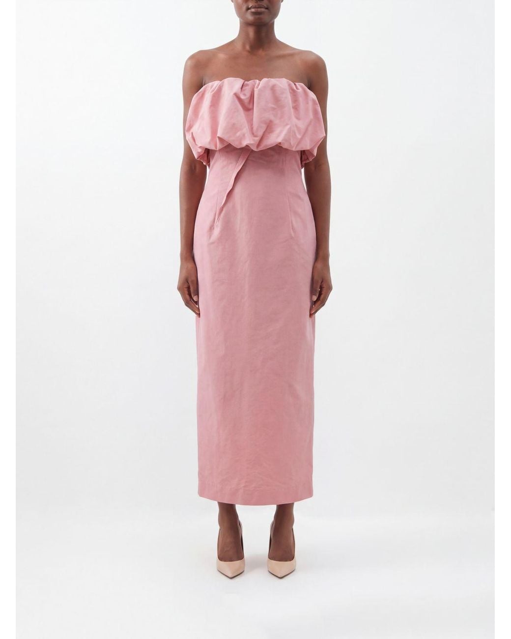 Magda Butrym Pink Cotton And Silk Off-The-Shoulder Midi Sheath Dress