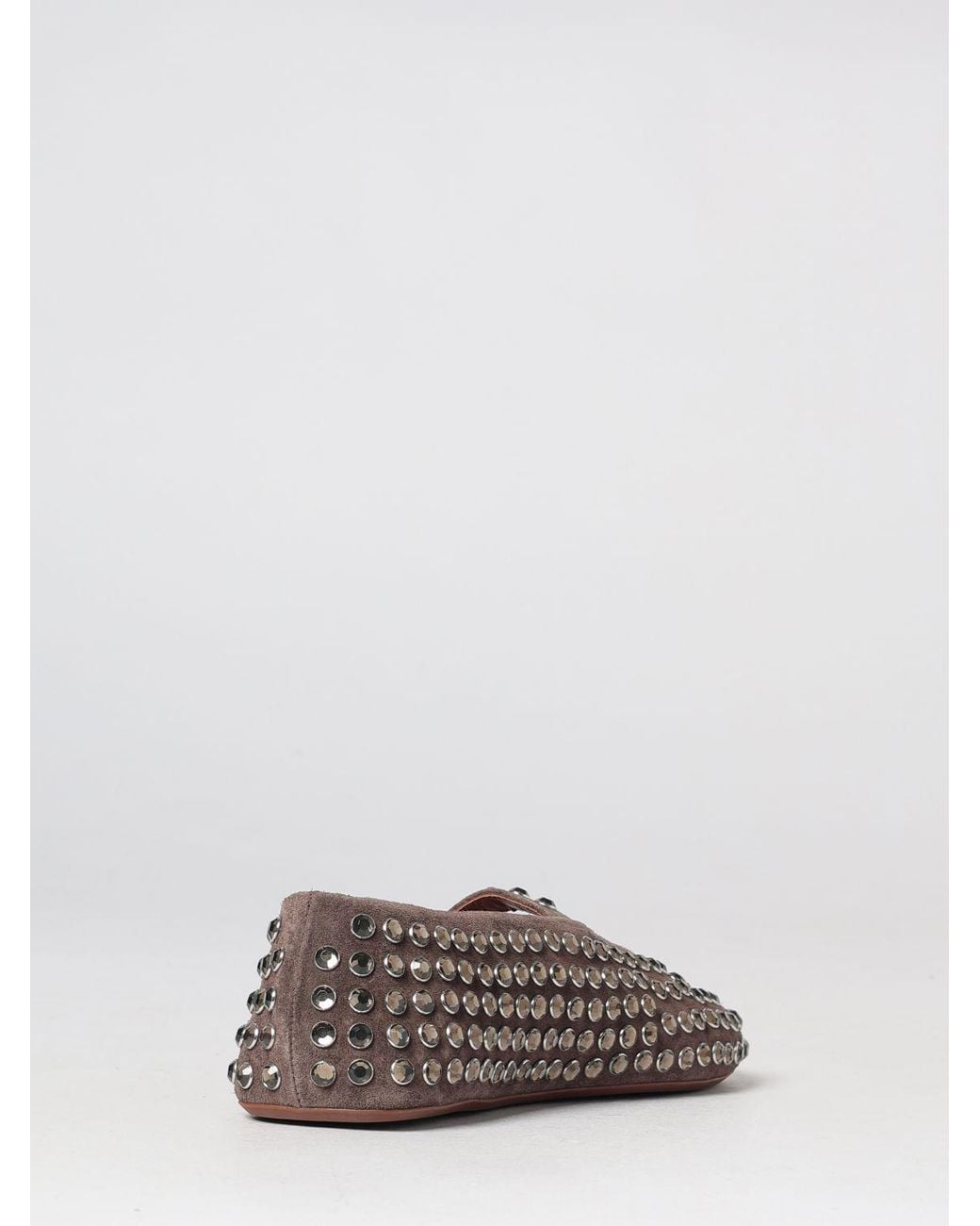 Alaïa Brown Suede Mary Jane Ballet Flats With Rhinestone Application