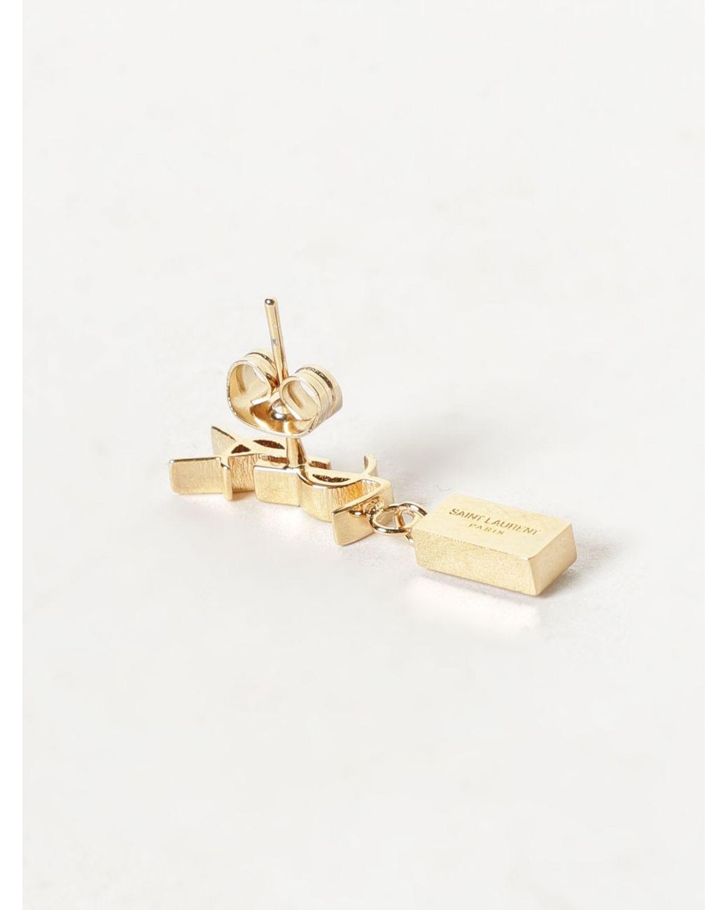 Saint Laurent White Cassandre Ysl Monogram Brass Earrings