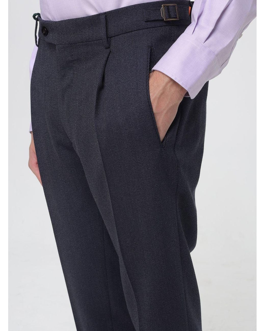 Berwich Blue Slim Fit Pleated Wool Chinos for men