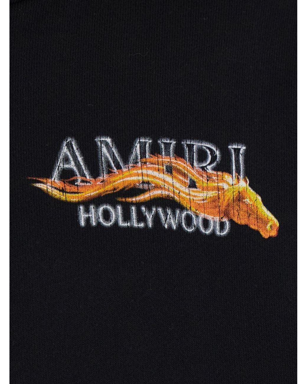Amiri Blue Relaxed Fit Cotton Hoodie With Contrast Logo And Kangaroo Pocket for men