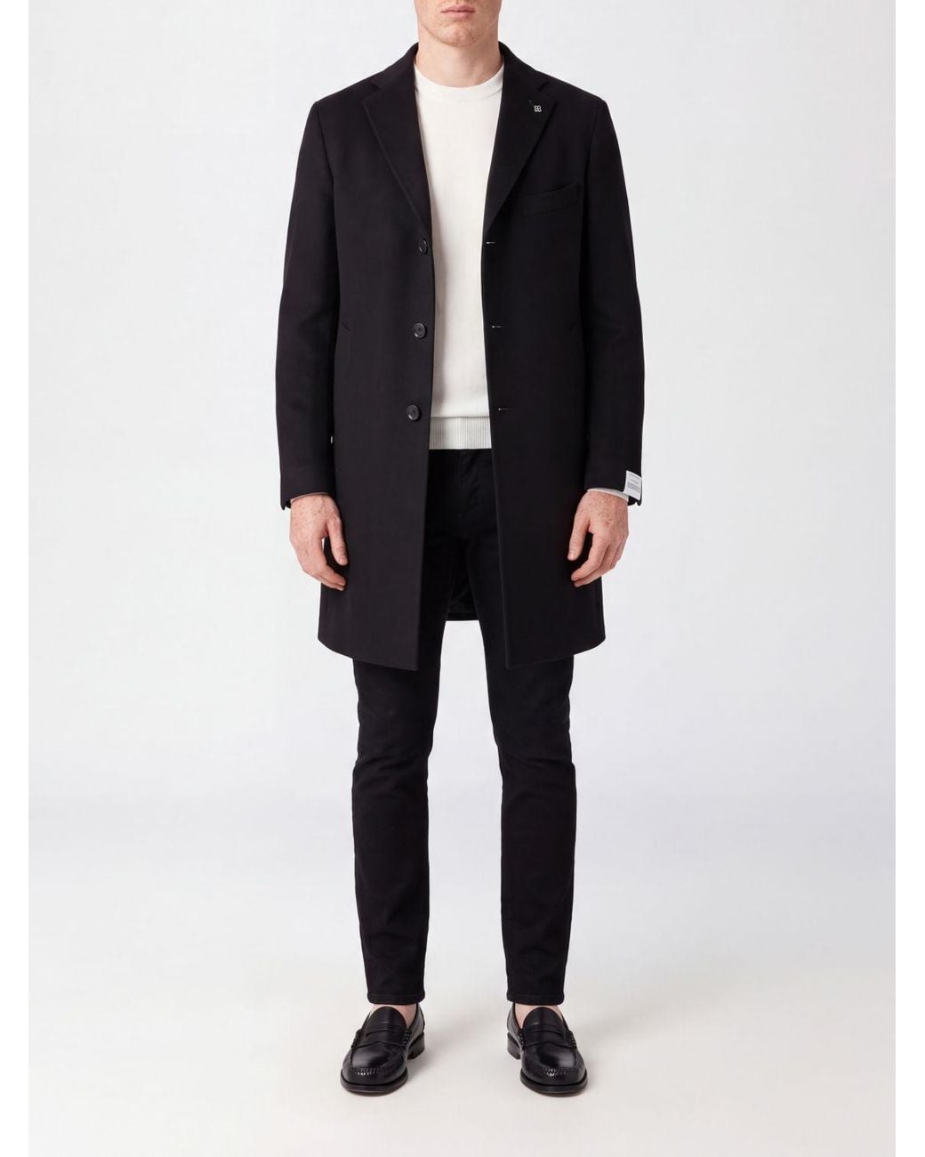 Tagliatore Black Single-Breasted Knee-Length Wool Coat With Lapels for men